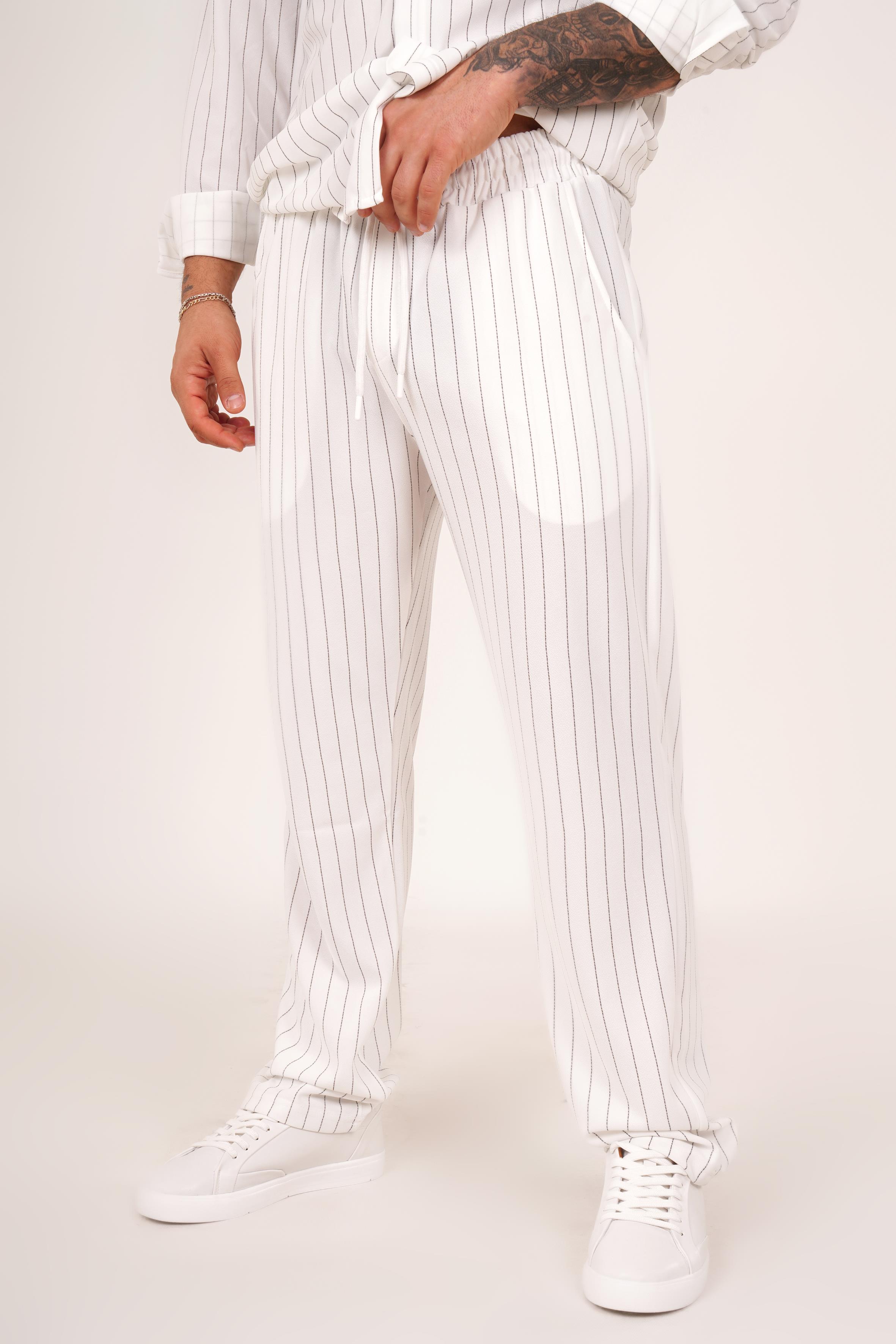 KUMAŞ PANTOLONBeyaz Çizgili krep baggy pantolon 1024
