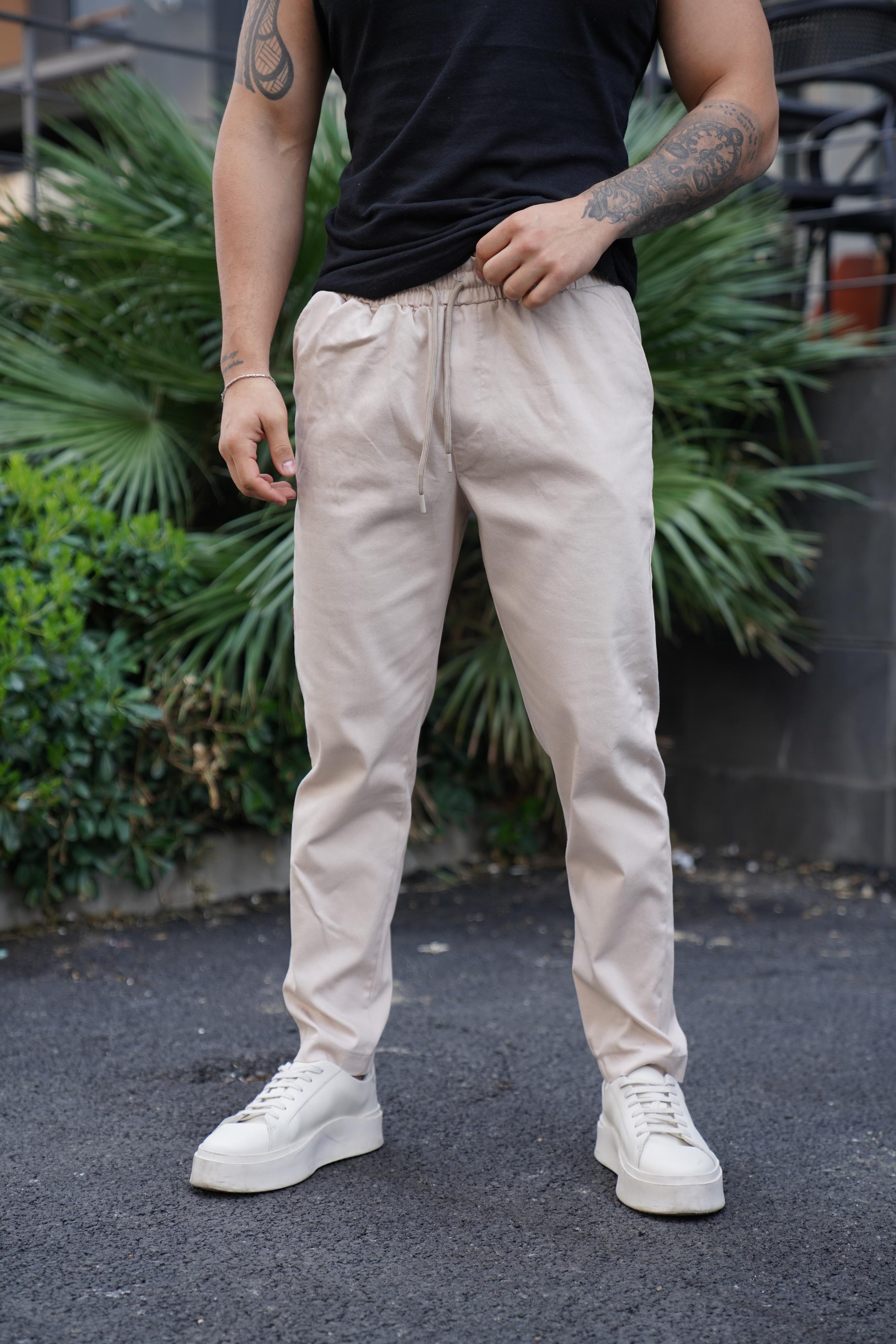 KUMAŞ PANTOLONEkru Lastikli Bağcıklı Baggy Gabardin Pantolon SNZ 4556