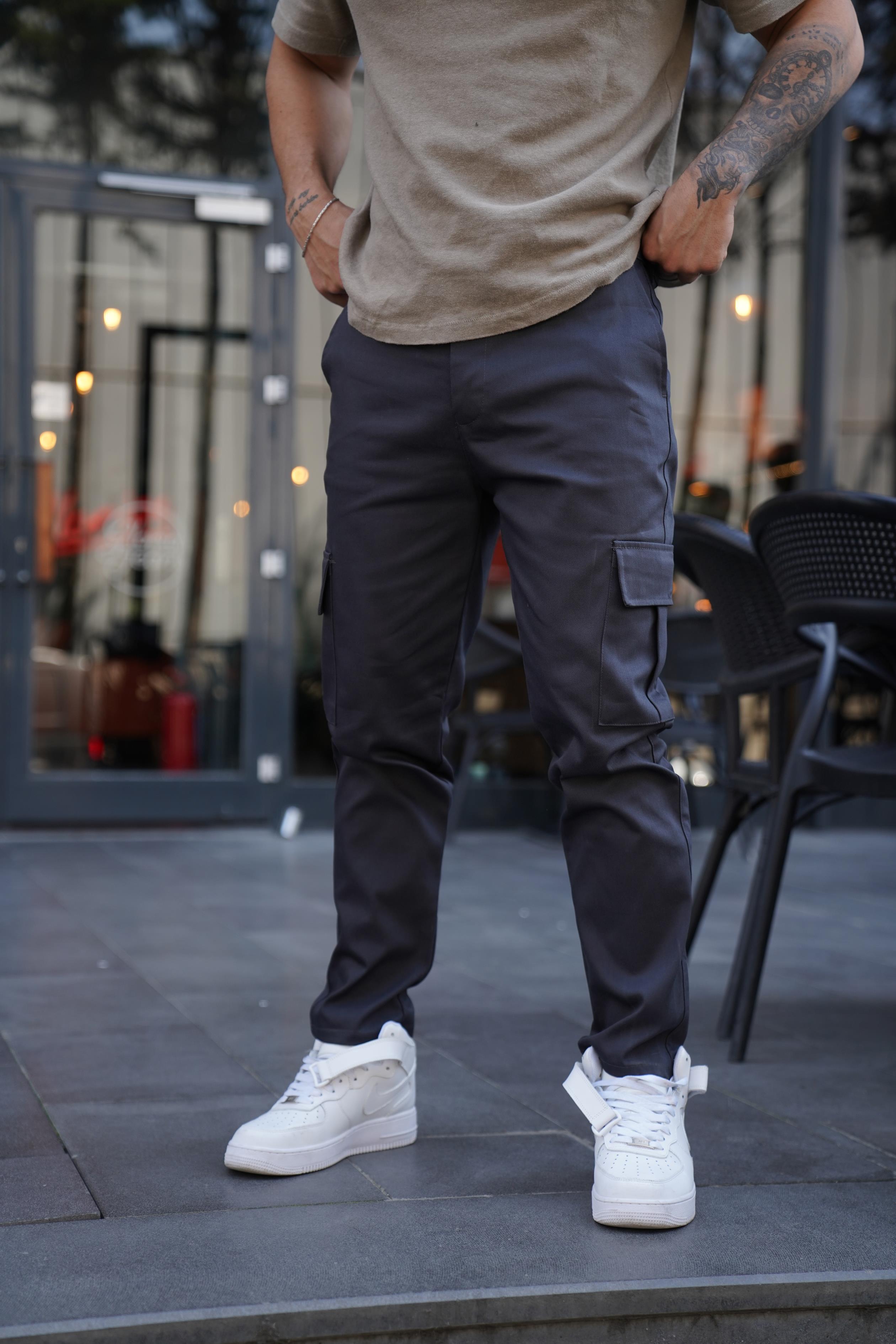 KUMAŞ PANTOLONFüme Gabardin Baggy Kargo Cep Pantolon PLT 013