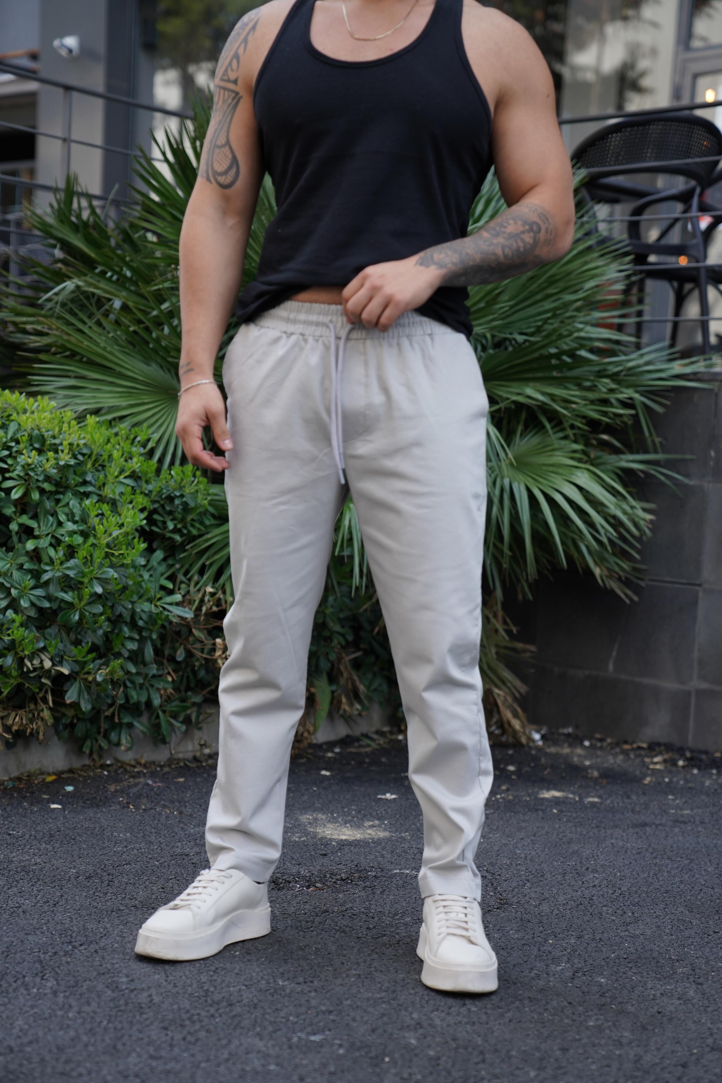 KUMAŞ PANTOLONGri Lastikli Bağcıklı Baggy Gabardin Pantolon SNZ 4556