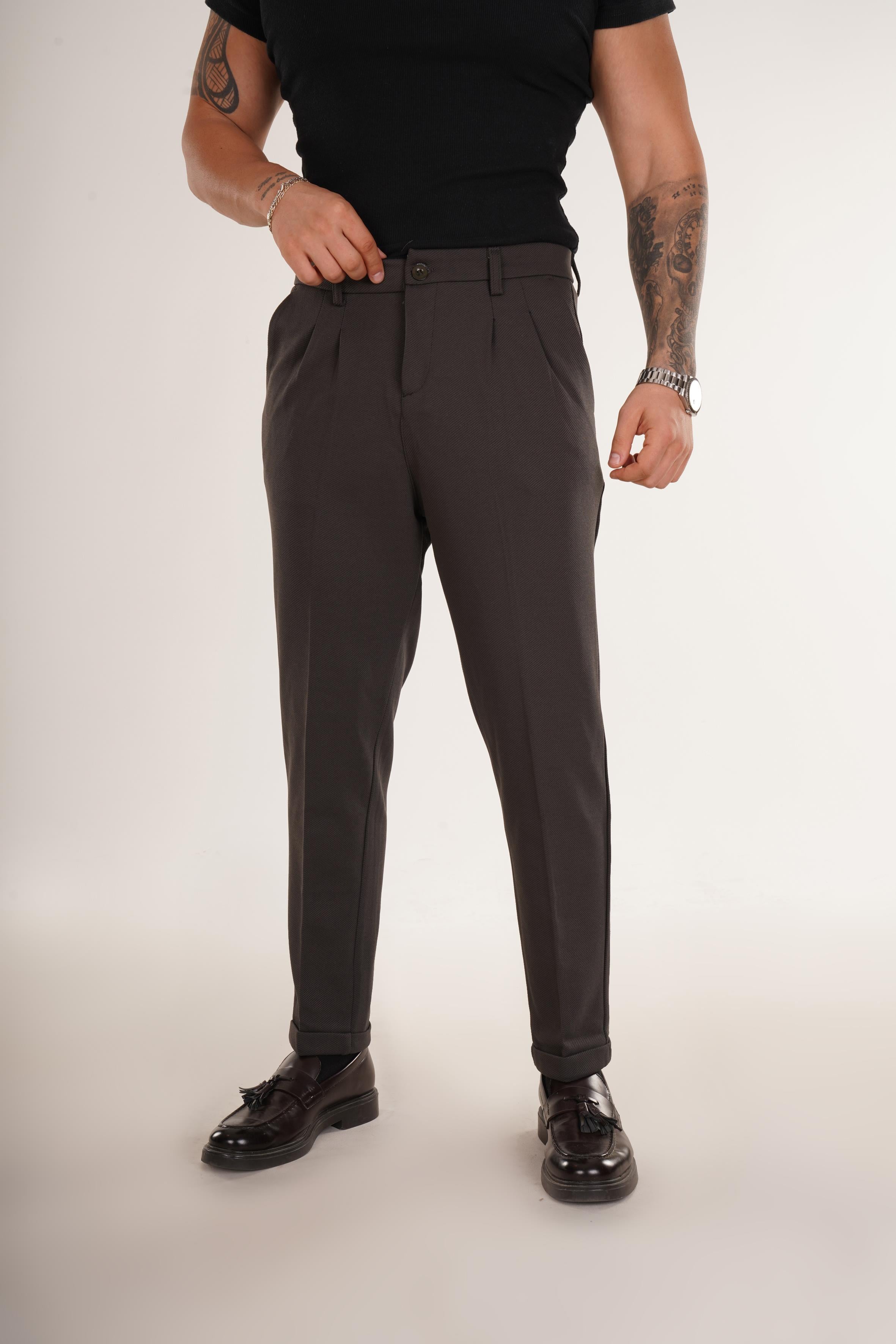 KUMAŞ PANTOLONKahve Duble Paça Pileli Kumaş Pantolon 8345