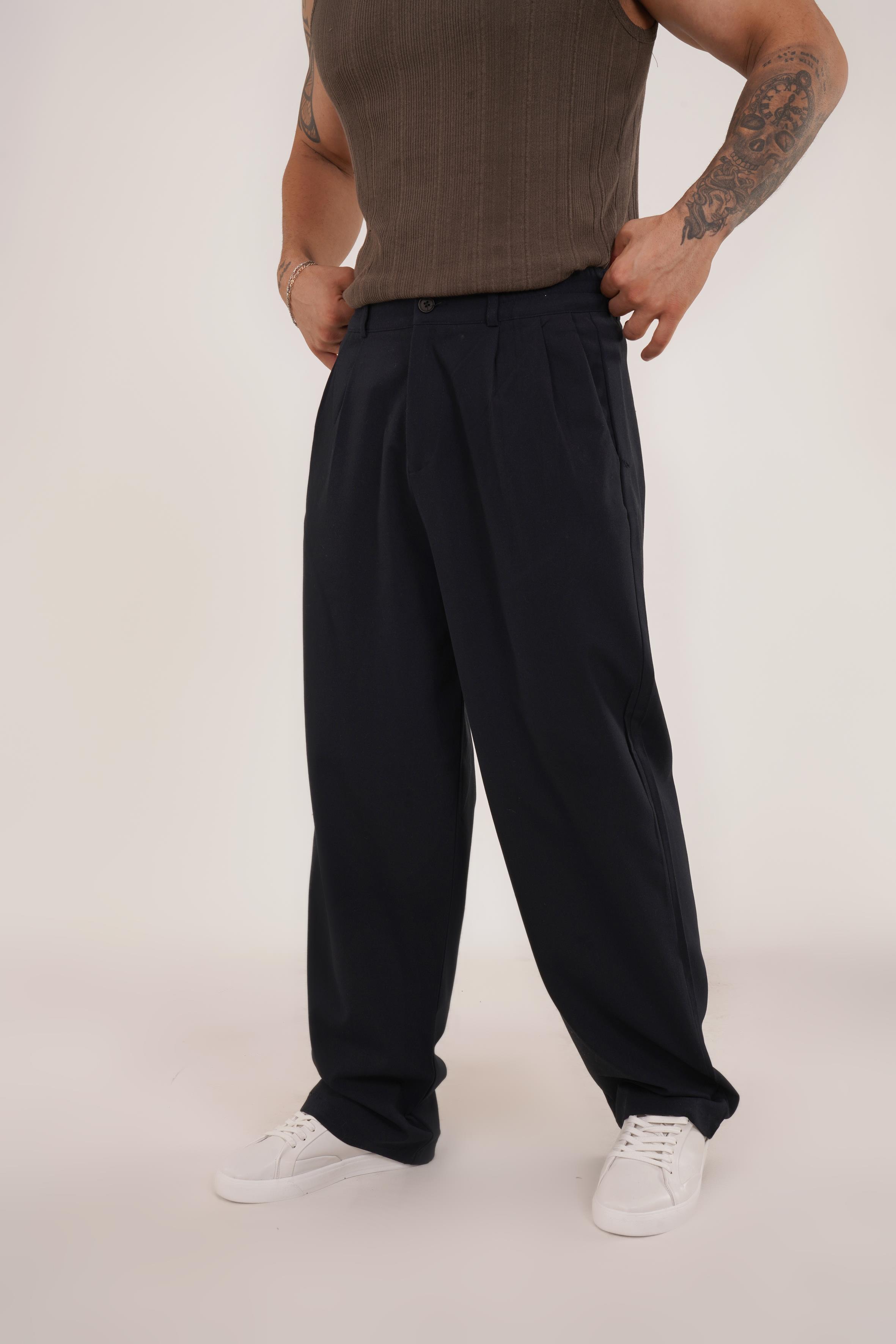 KUMAŞ PANTOLONLacivert Beli Lastikli Pileli Bol Paça Kumaş Pant. VMS30795