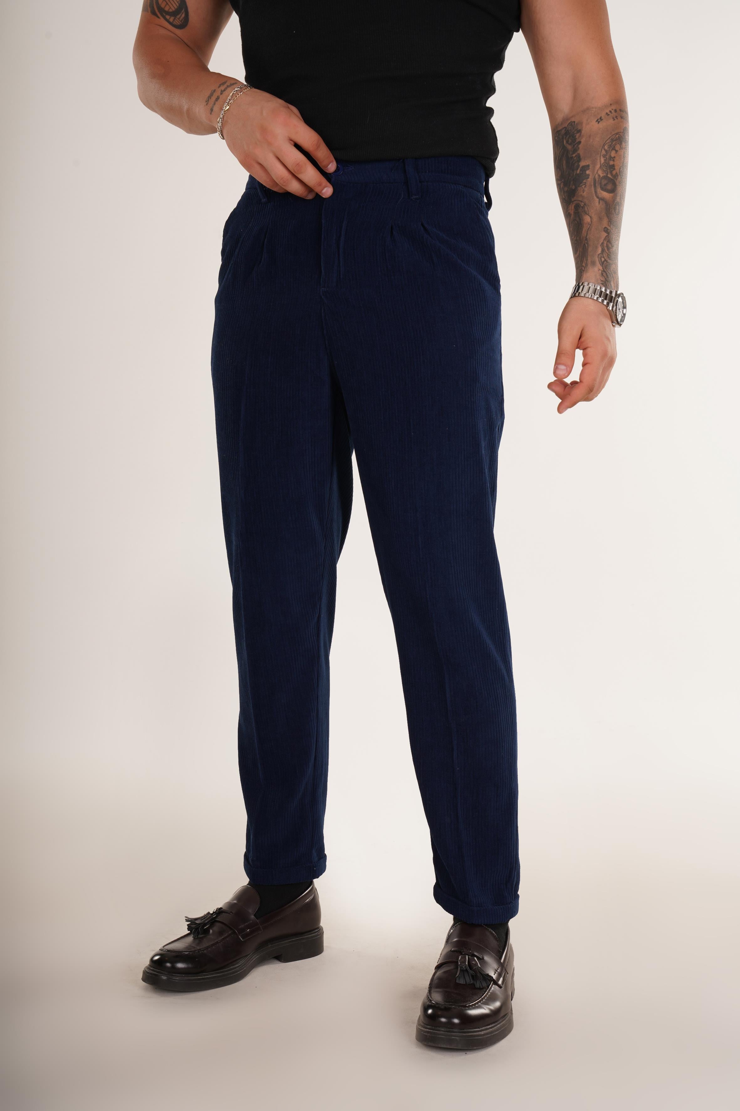 KUMAŞ PANTOLONLacivert Düz Duble Paça Kadife Pantolon 8391