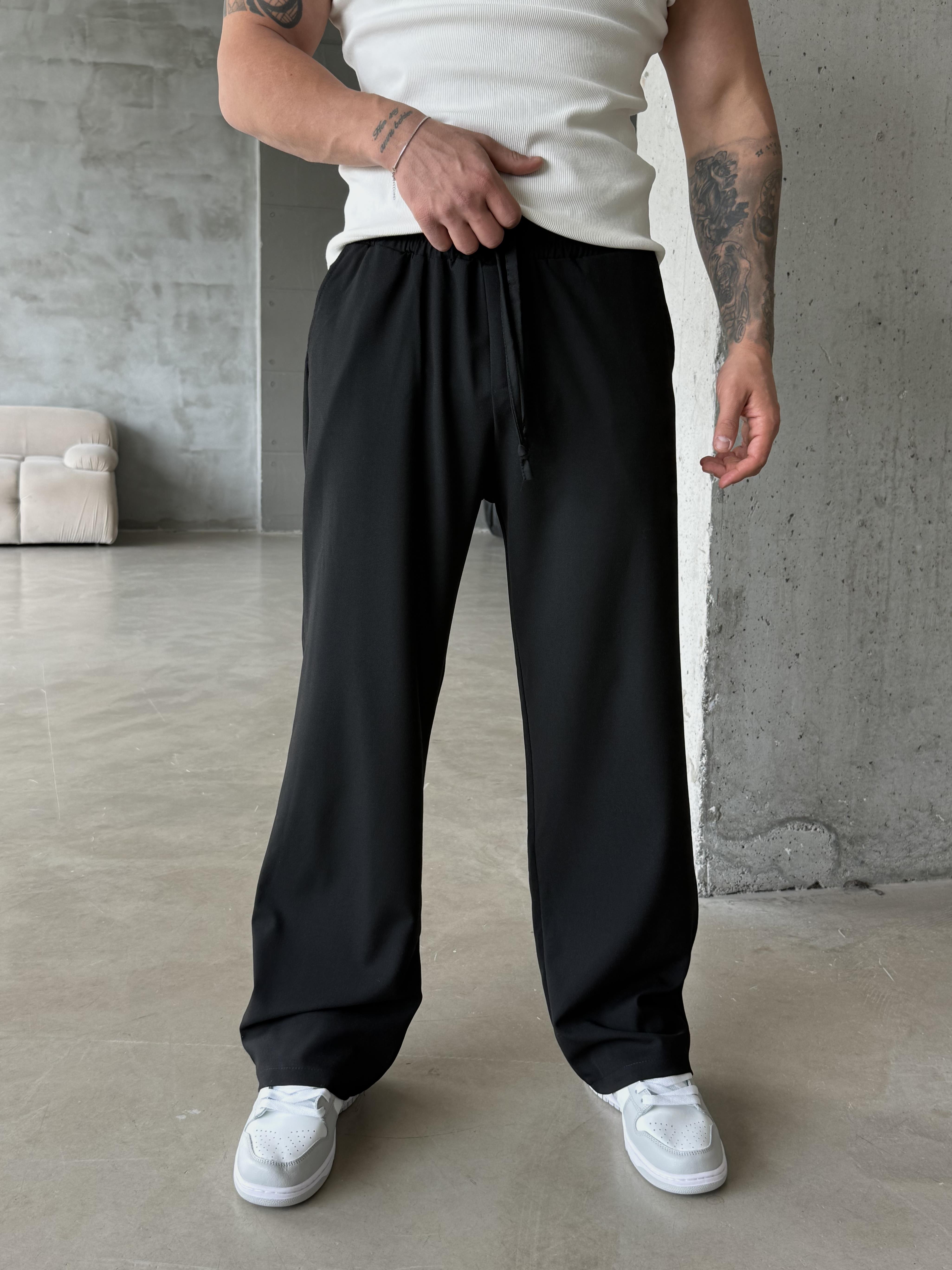 KUMAŞ PANTOLONSiyah Bol Basic Bağcıklı Kumaş Pantalon SC