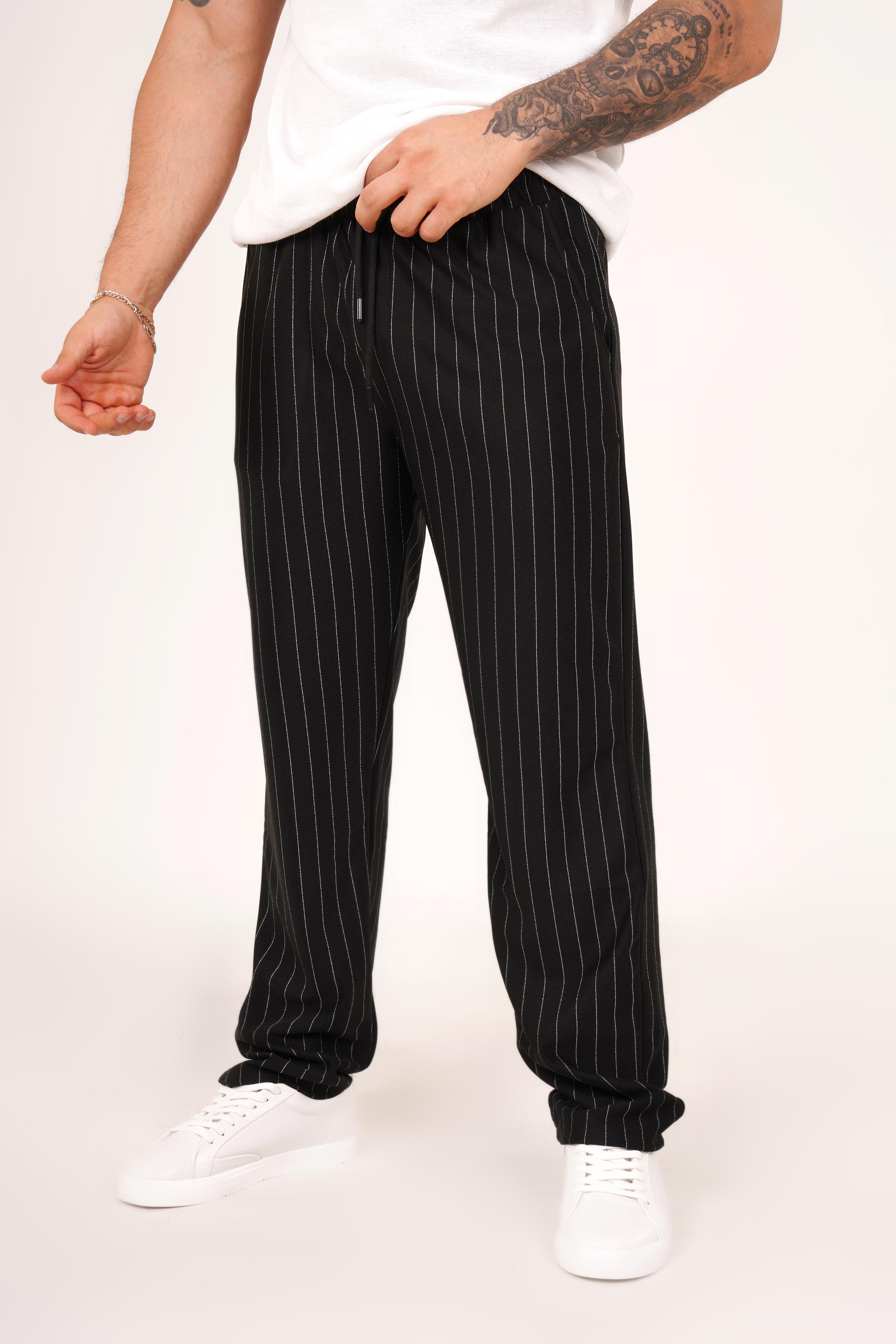 KUMAŞ PANTOLONSiyah Çizgili krep baggy pantolon 1024