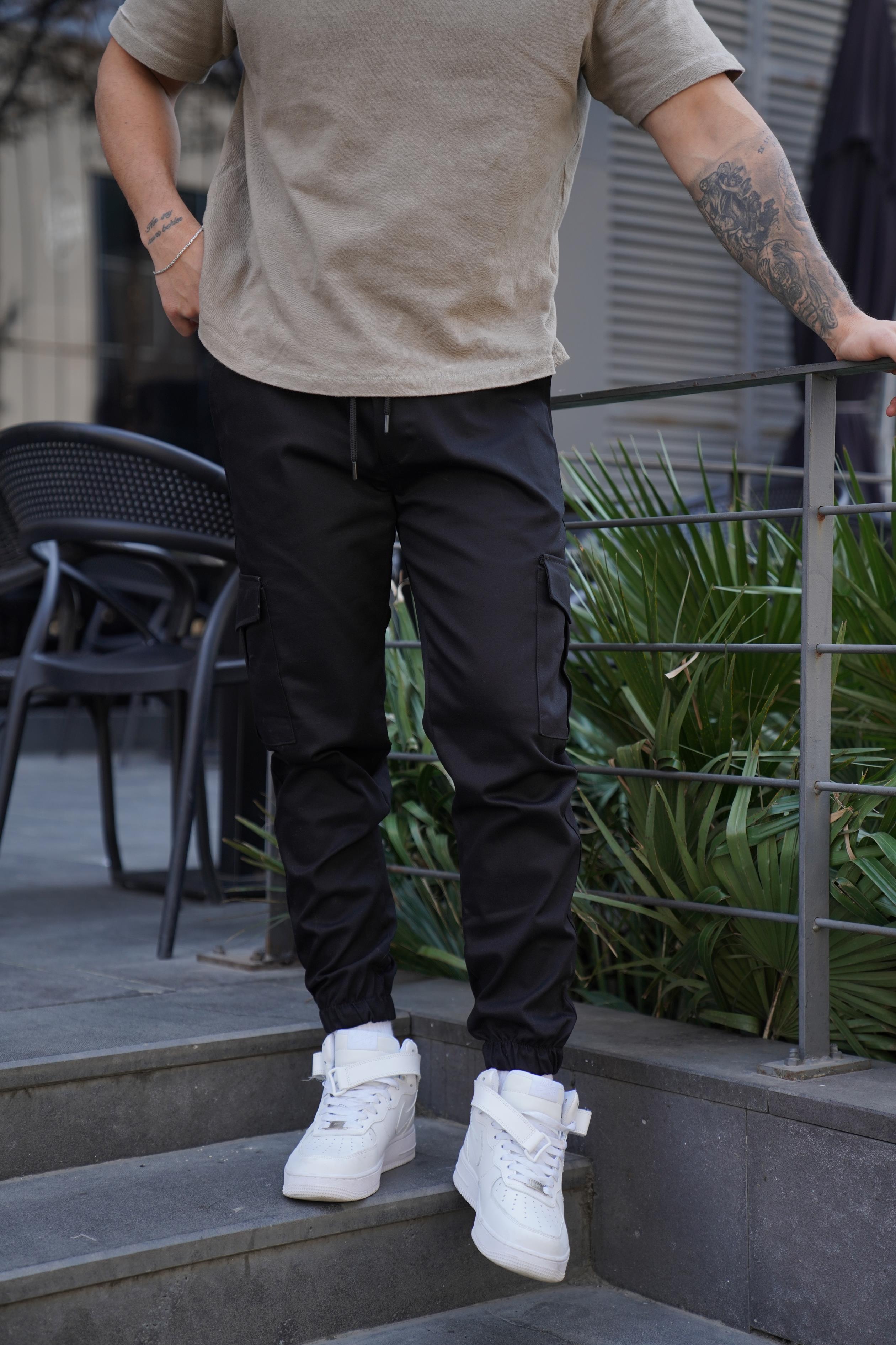 KUMAŞ PANTOLONSiyah Gabardin Kargo Cep Kelepçe Paça PLT 014