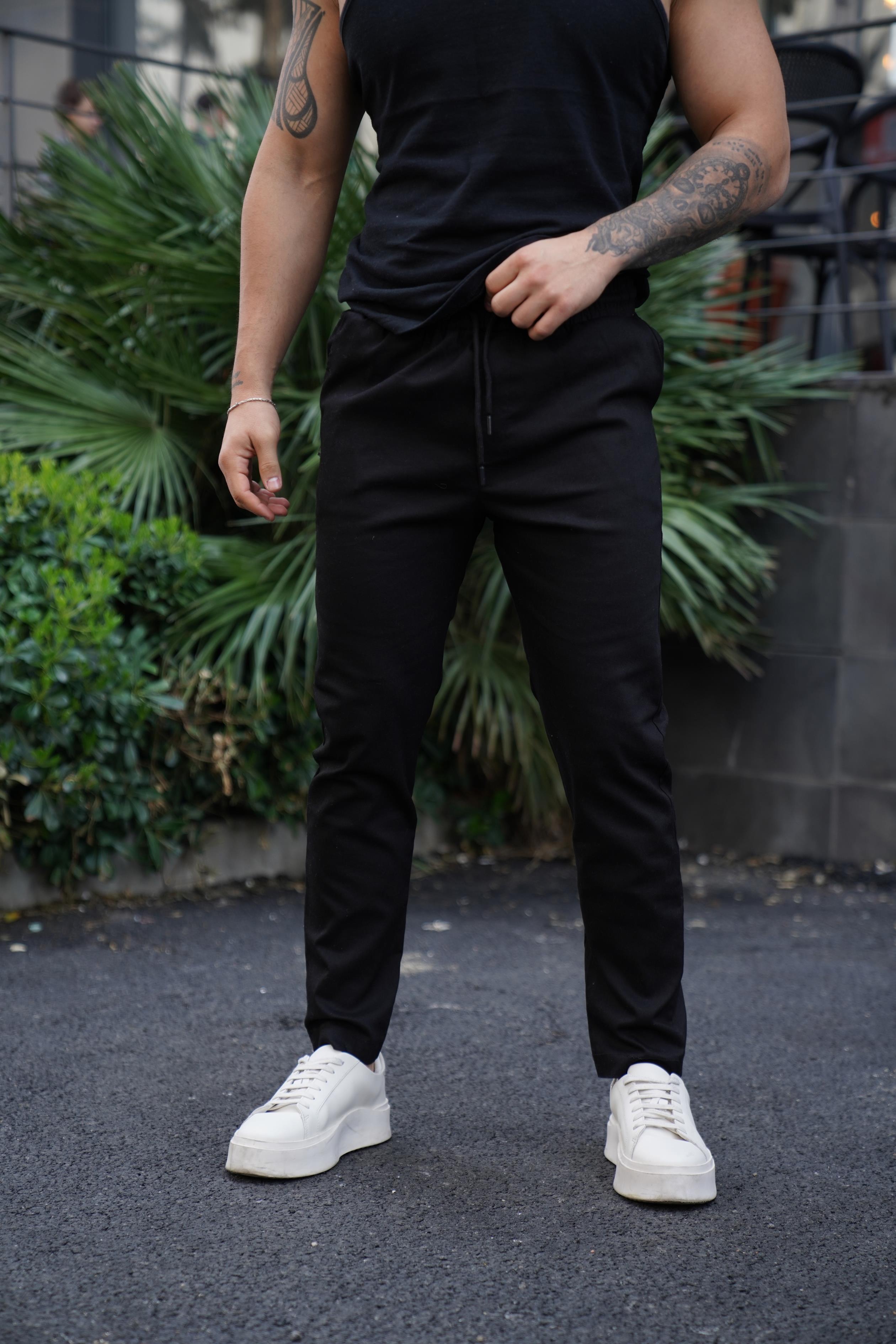 KUMAŞ PANTOLONSiyah Lastikli Bağcıklı Baggy Gabardin Pantolon SNZ 4556