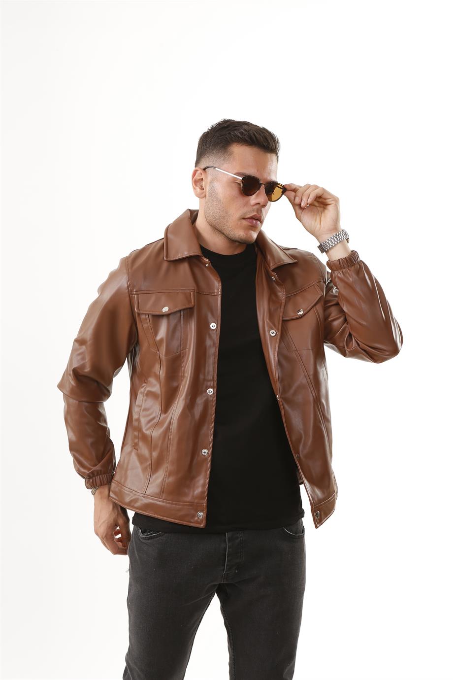 MONT & CEKETTaba Ön Cepli Çıtçıtlı Deri Ceket  