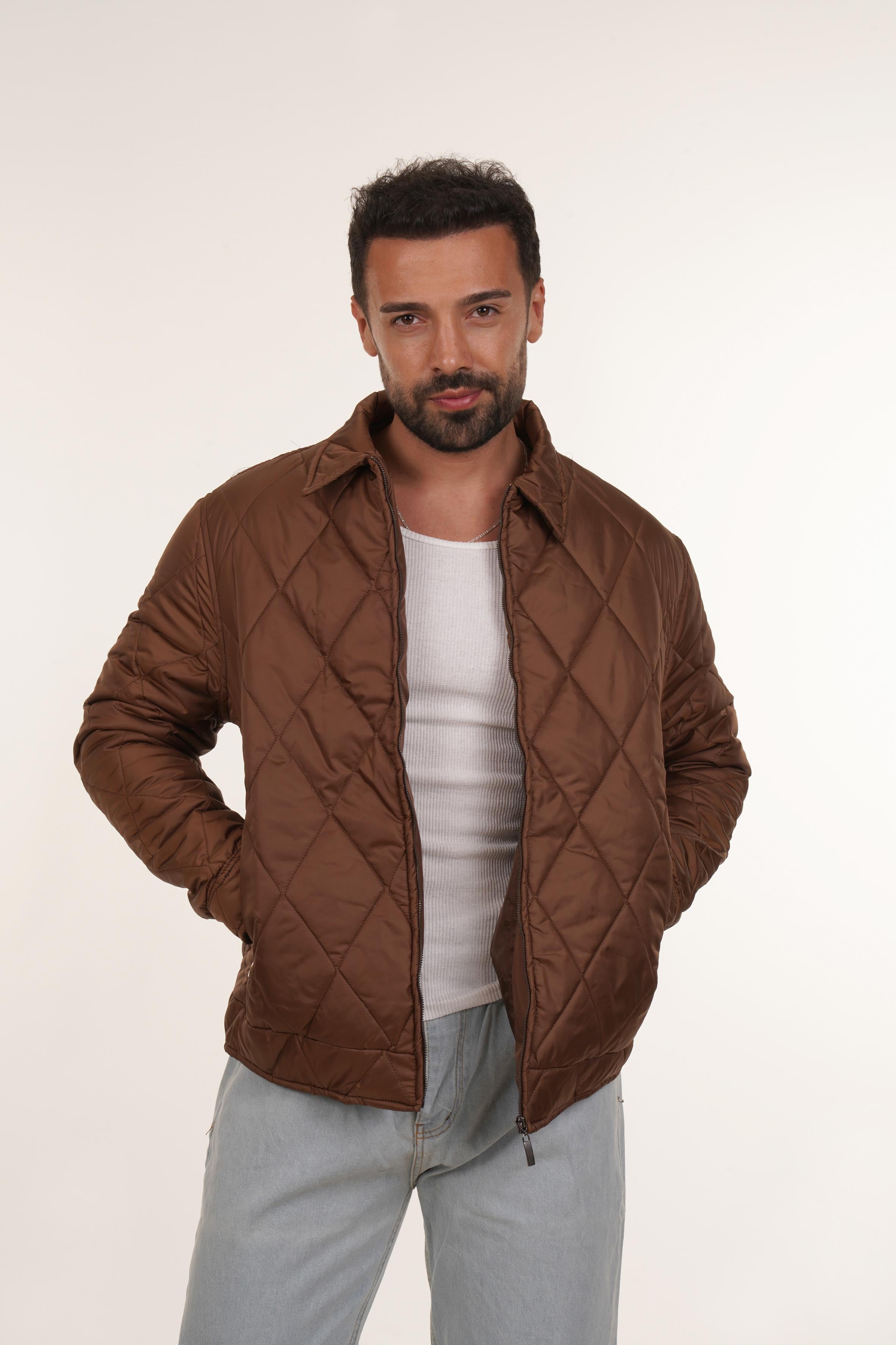 MONTAÇIK KAHVE Geniş Baklava Desenli Kapitone Mont PNC 5064