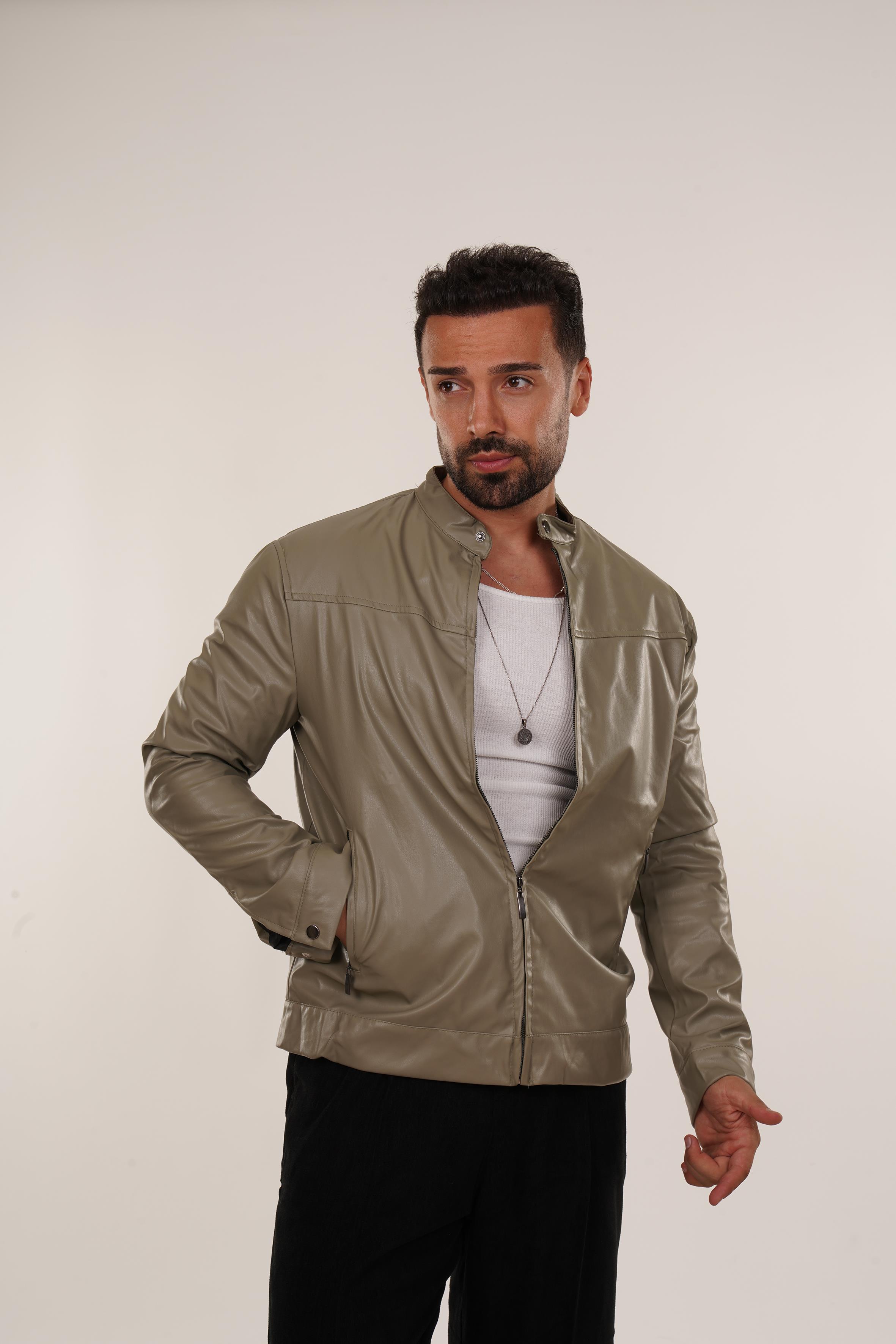 Haki Robalı Deri Mont PNC 5065