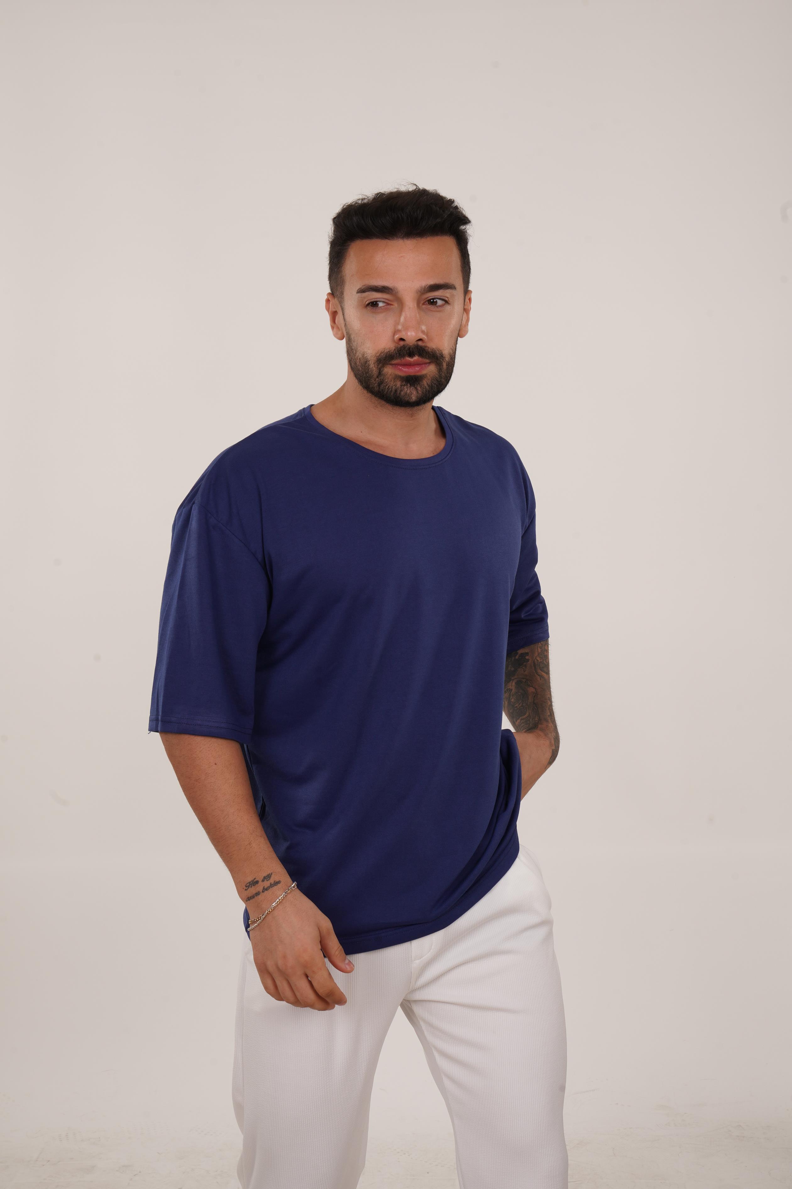 OVERSİZE T-SHİRTGece Mavisi 2 İplik Double Kalıp Oversize T-SHIRT GRK