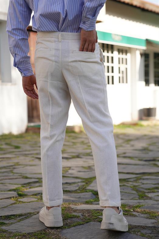 PantalonBej OLD MONEY İTHAL KUMAŞ DUBLE BORU PAÇA PANTALON SNZ 3900 2024