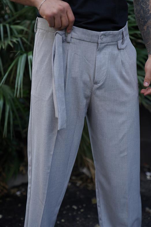 PantalonGri KENDİLİĞİNDEN KEMER DETAYLI KUMAŞ PANT. SNZ 3917 2024