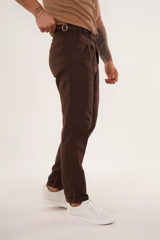 PantalonKahve TOKALI DUBLE BORU PAÇA KETEN PANTALON SNZ 3938 2024