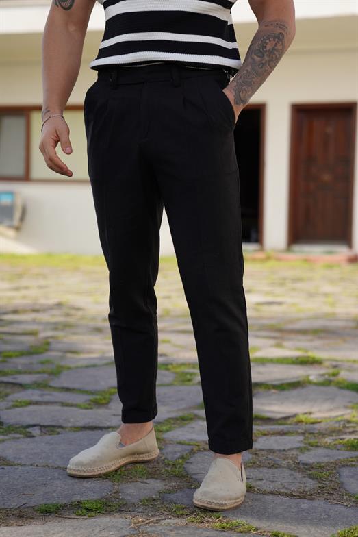 PantalonSiyah TOKALI DUBLE BORU PAÇA KETEN PANTALON SNZ 3938 2024