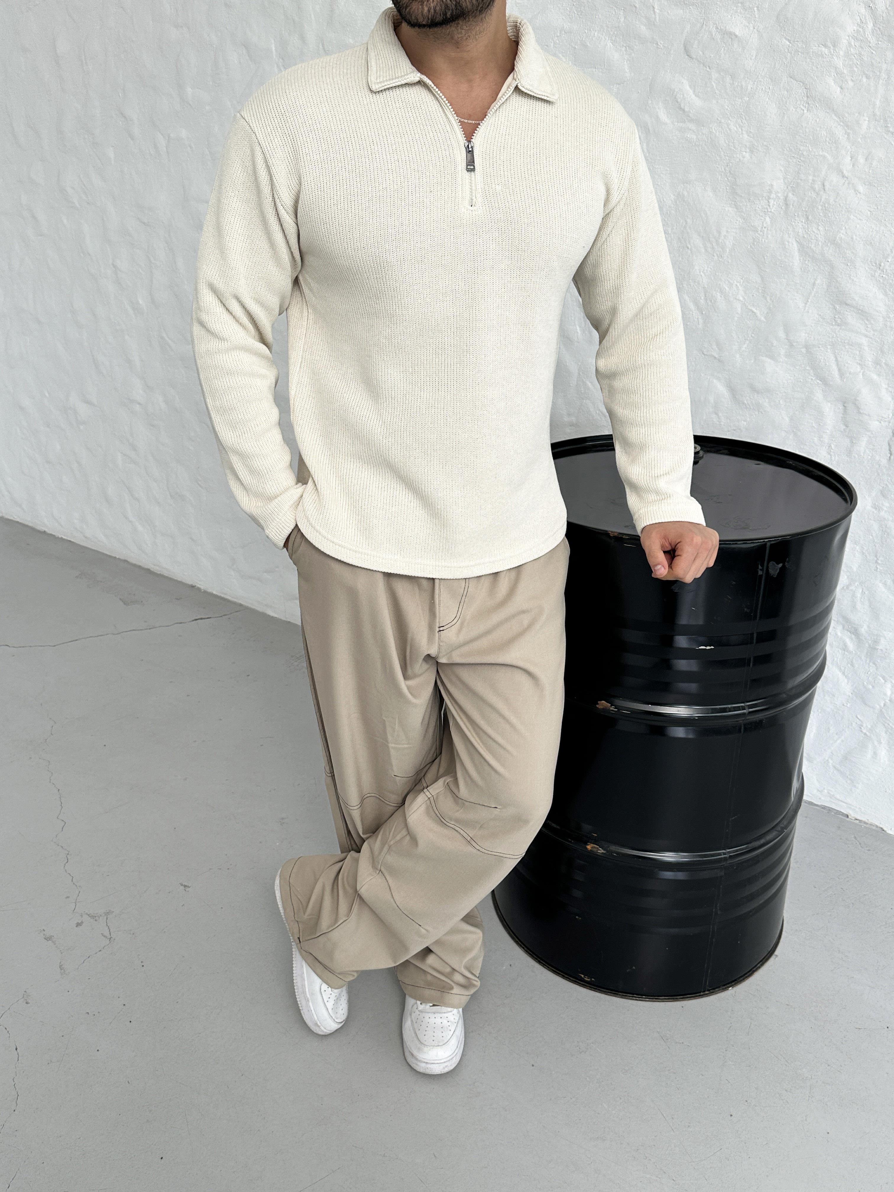 POLO YAKABeyaz Fermuarlı Polo Örme Triko SNZ M8417