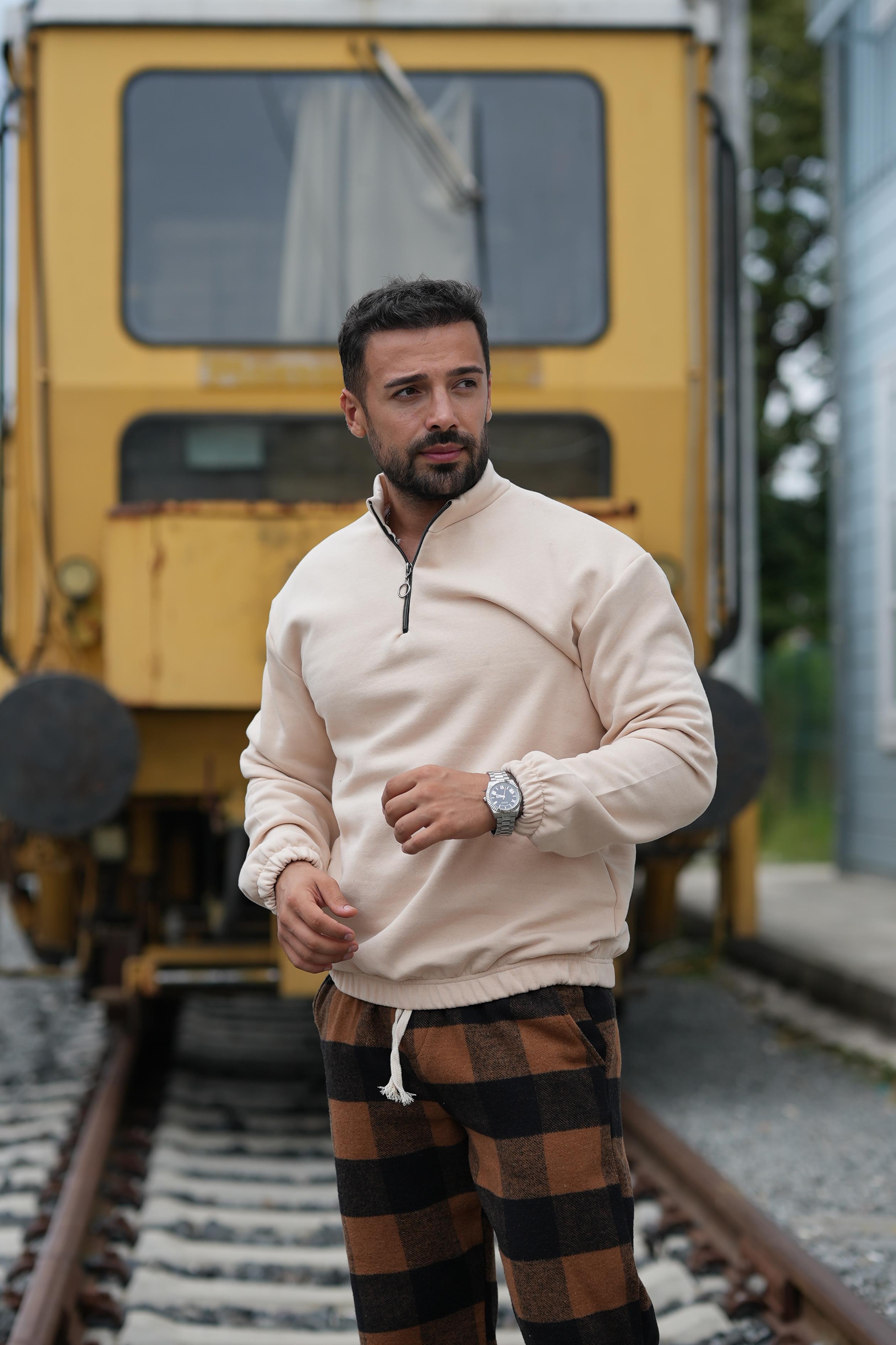 SweatBEJ 3 iplik yarım fermuarlı sweatshirt SC