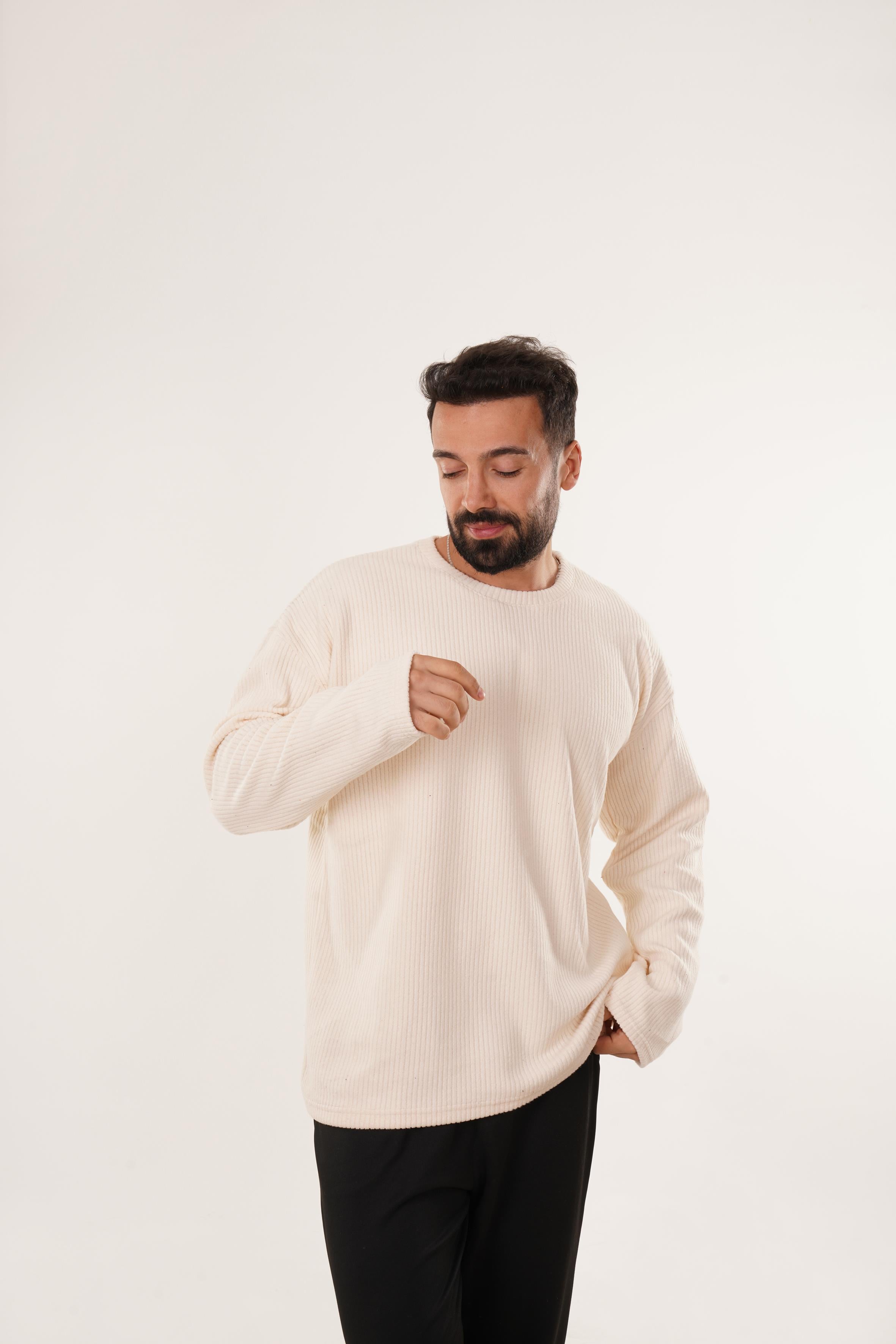 SweatBej Uzun Kol Havlu Kumaş Sweatshirt