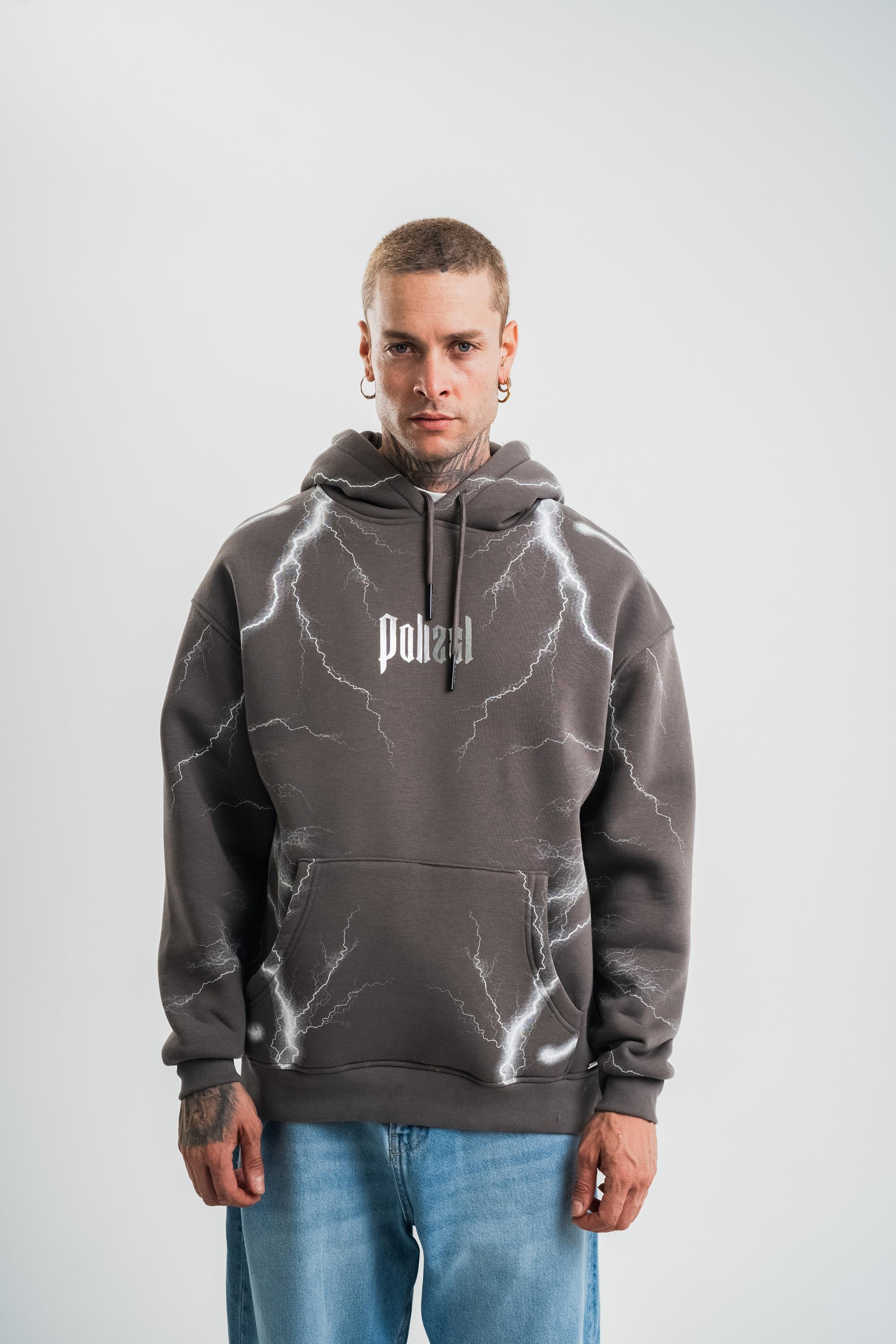 SweatFüme Yıldırım Baskılı 3 İplik Kapşonlu Sweatshirt PLZ