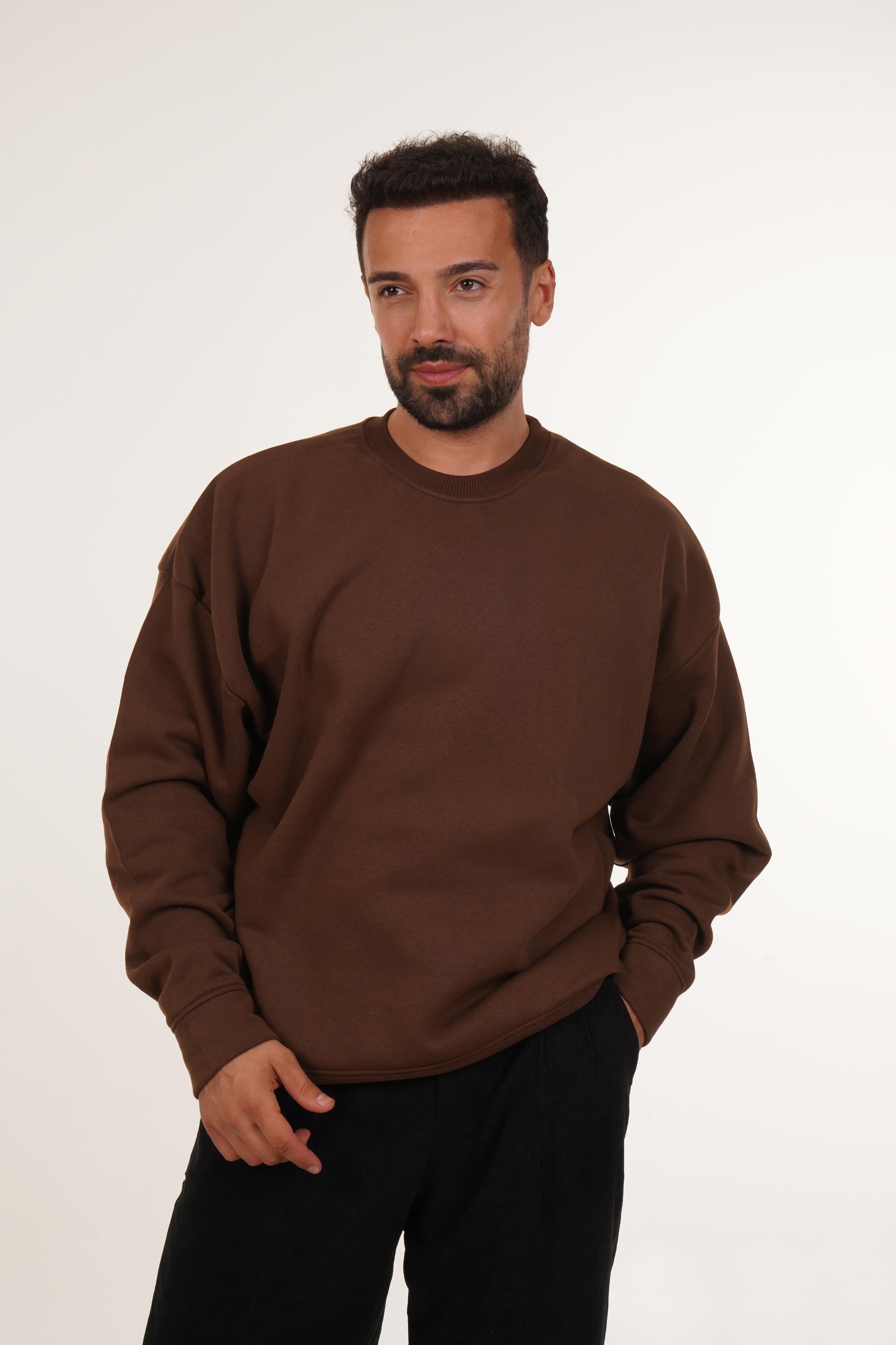 SweatKahve 3 iplik Oversize Bisiklet Yaka SC