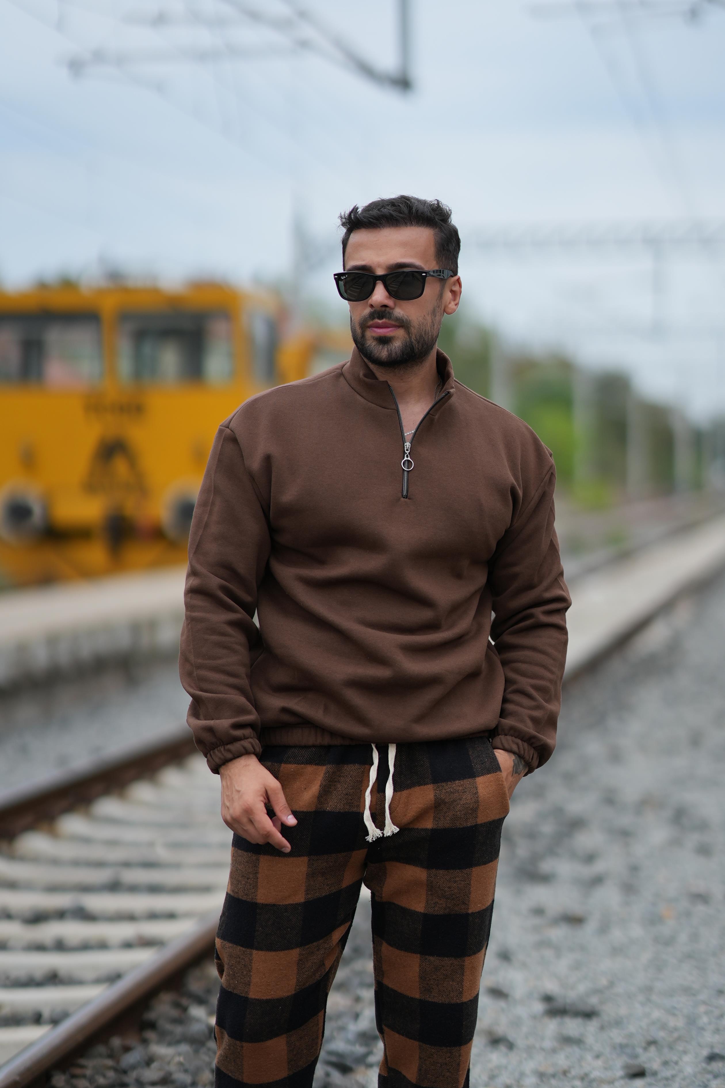 SweatKAHVE 3 iplik yarım fermuarlı sweatshirt SC