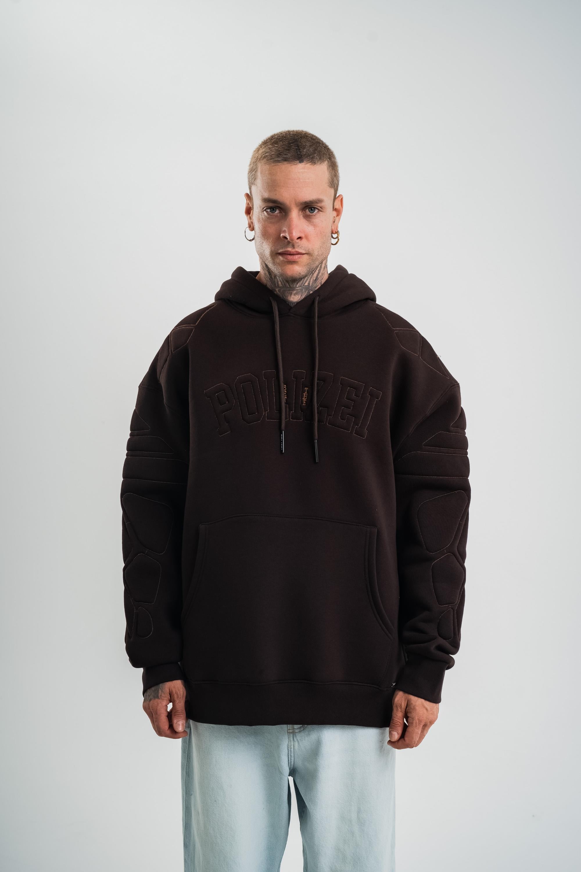 SweatKahve Kol Şişme Kabartmalı Kapşonlu Sweatshirt PLZ