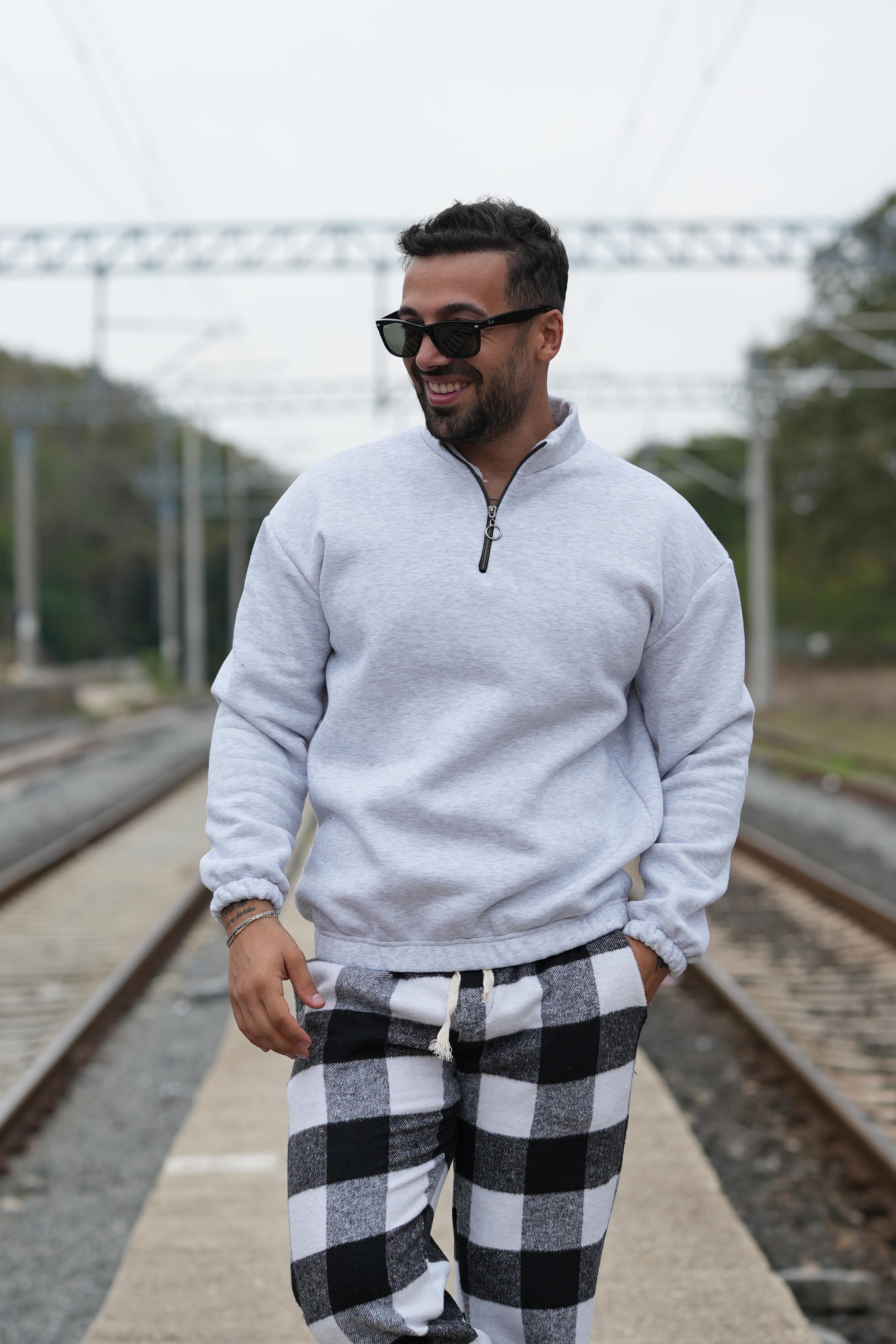 SweatKarmelanj 3 iplik yarım fermuarlı sweatshirt SC