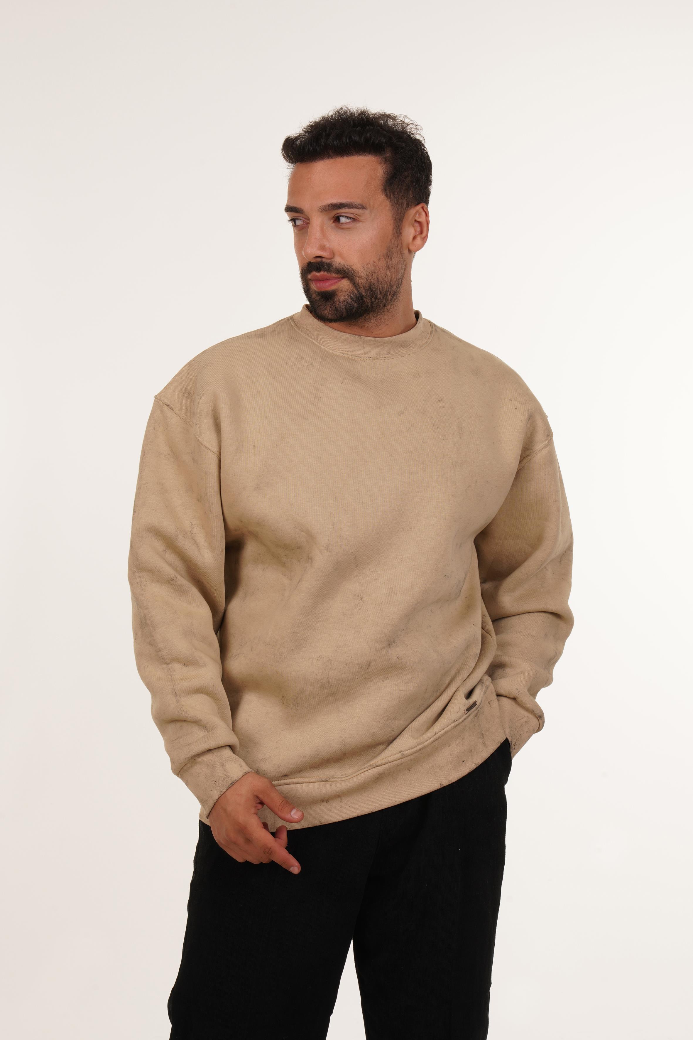 SweatKrem 3 İplik Oversize Yıkamalı Bisiklet Yaka Sweatshirt PLZ