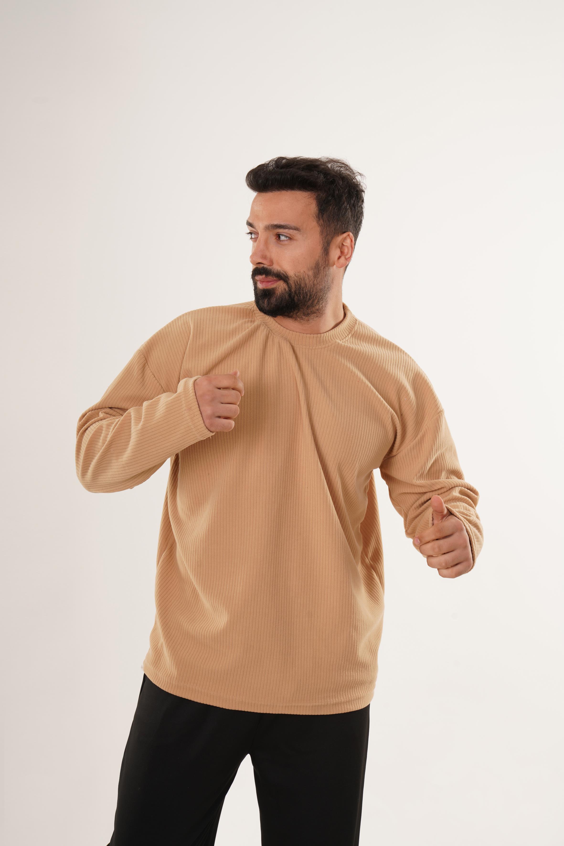 SweatKrem Uzun Kol Havlu Kumaş Sweatshirt