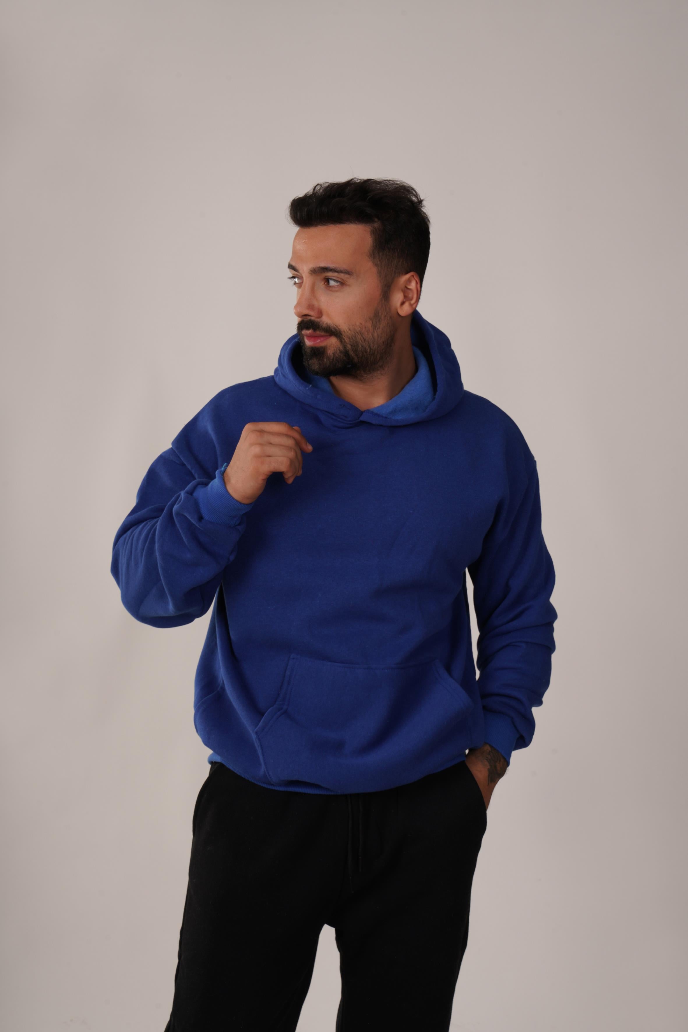 SweatLacivert 3 İplik Kapşonlu Hoodie ZB