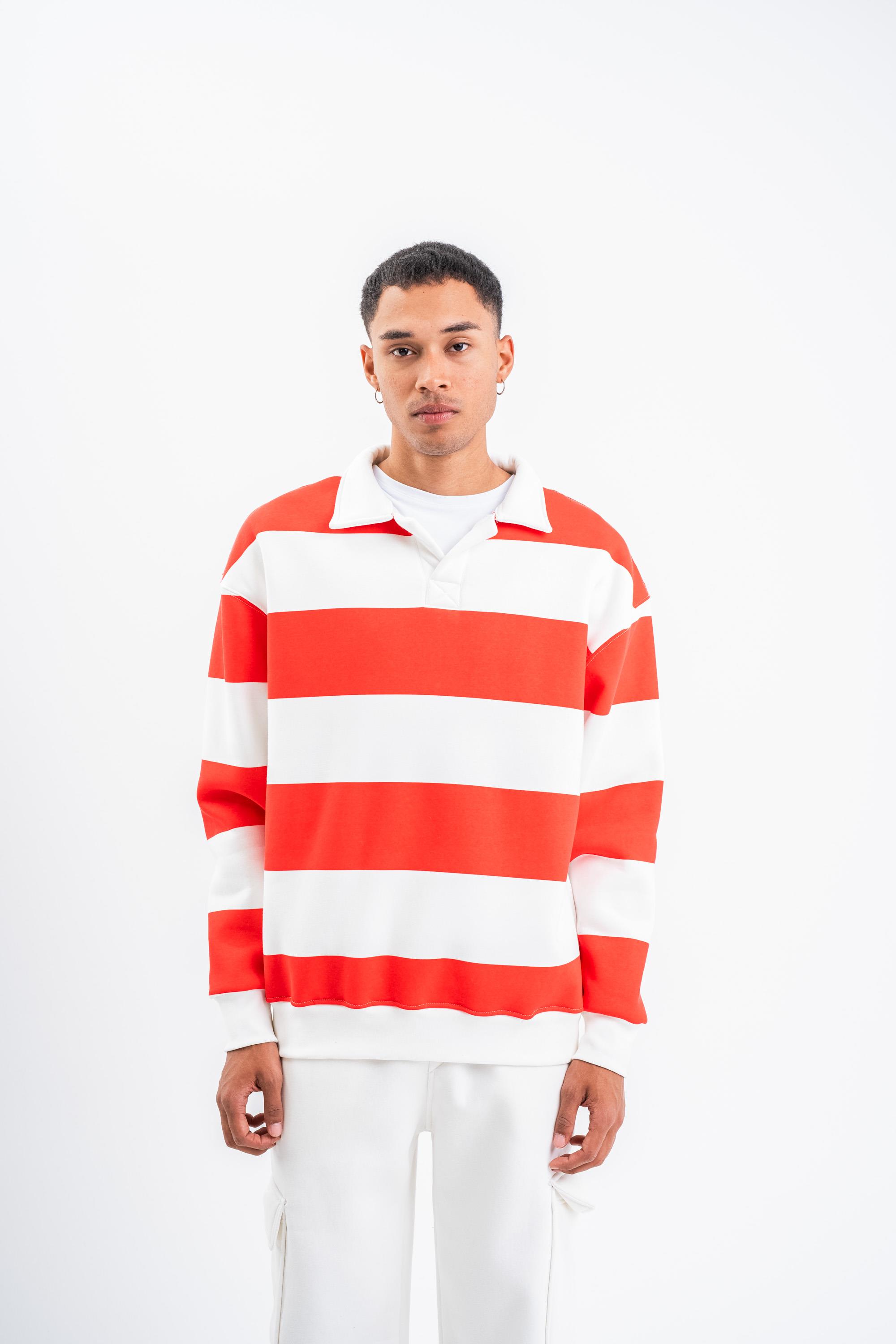 SweatNarçiçeği Çizgili 3 İplik Polo Yaka Sweatshirt PLZ
