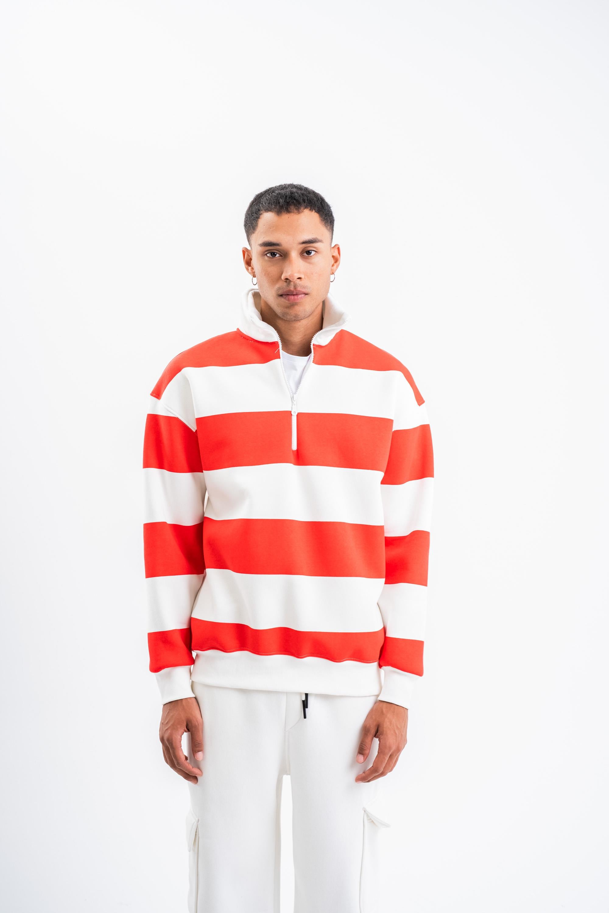 SweatNarçiçeği Yarım Fermuarlı Çizgili 3 İplik Sweatshirt PLZ