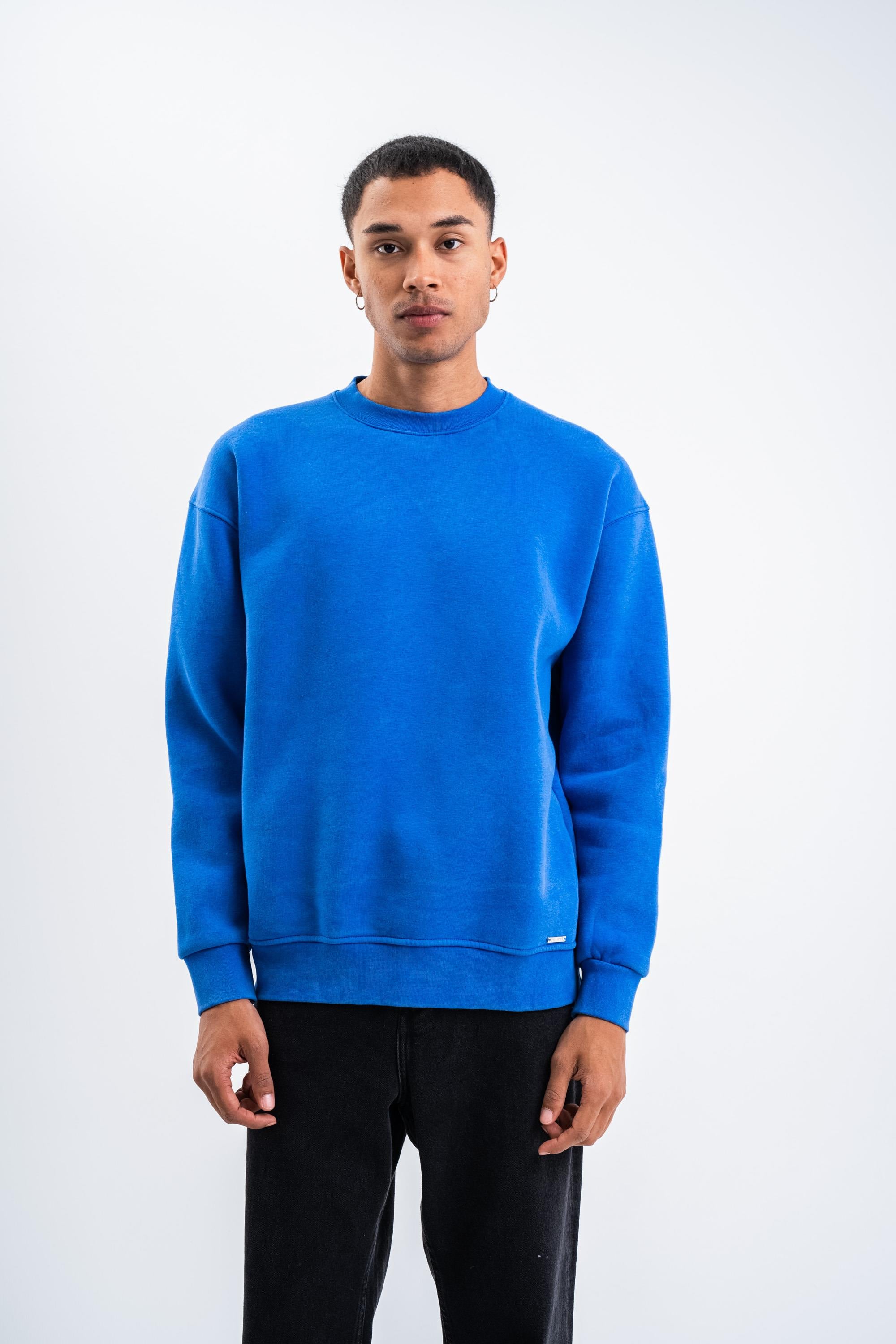 SweatSaksmavi 3 İplik Oversize Yıkamalı Bisiklet Yaka Sweatshirt PLZ