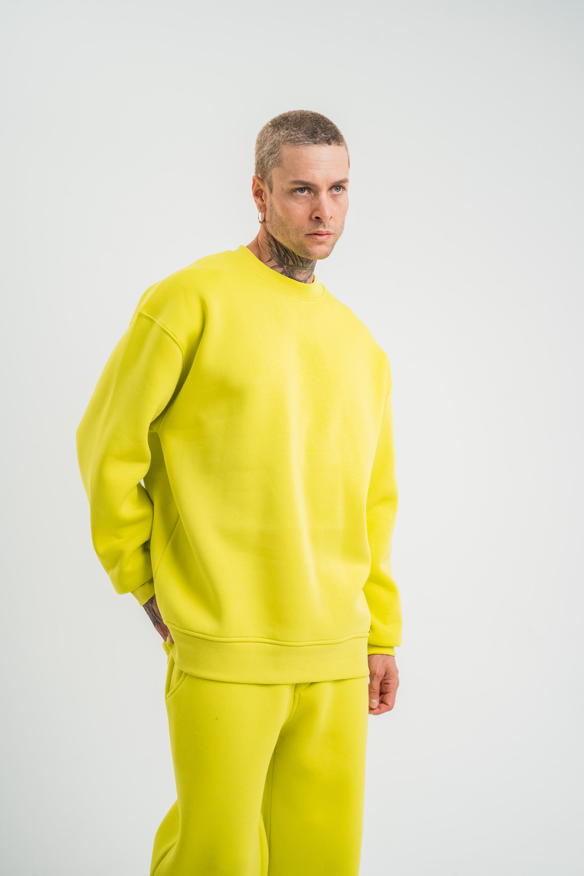 SweatSarı Düz 3 İplik Bisiklet Yaka Sweatshirt PLZ