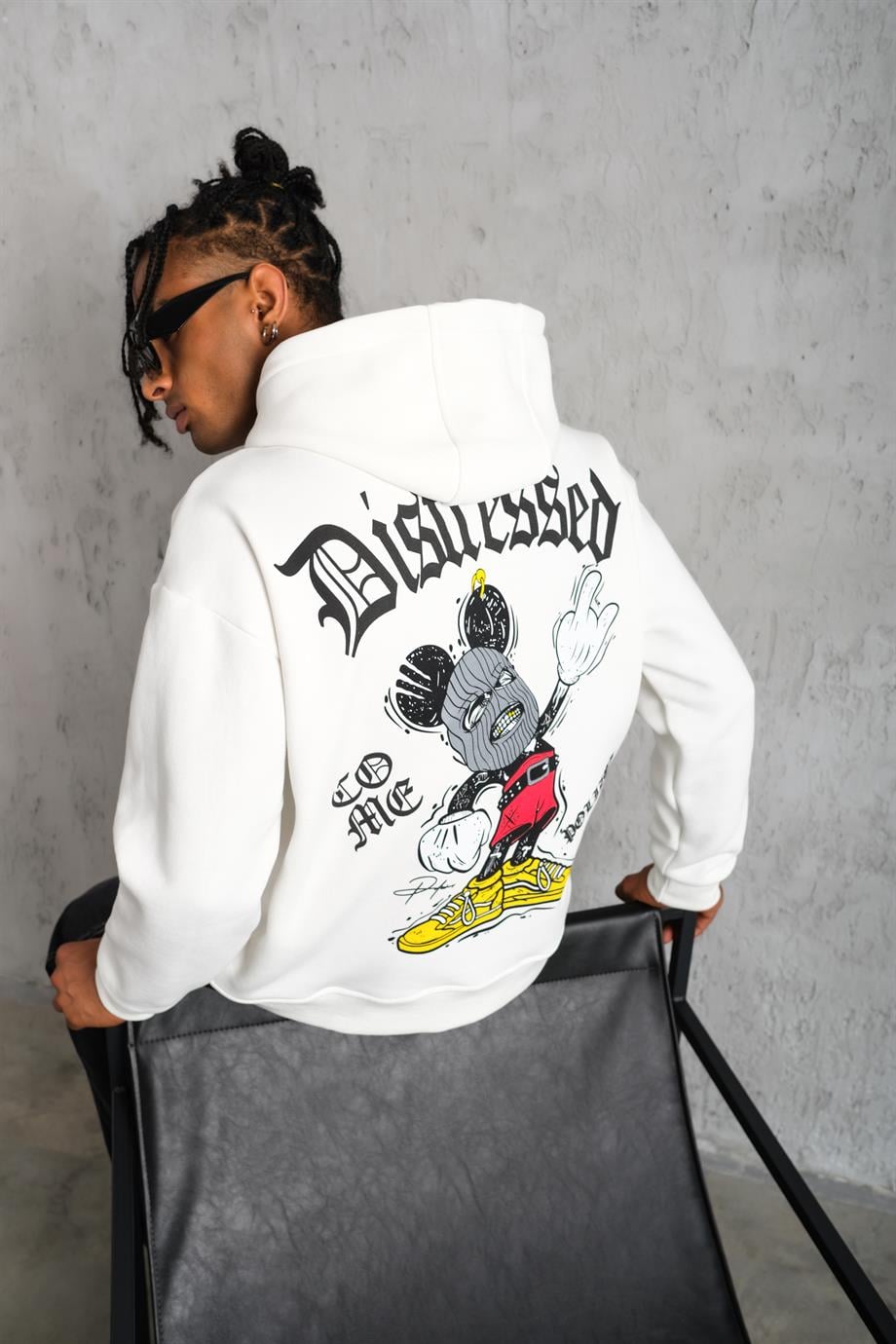 SWEATSHİRTBeyaz DISTRESSED Baskılı 3 İplik Oversize Kapşonlu Sweatshirt PLZ-34