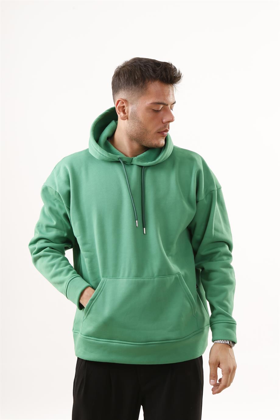 SWEATSHİRTÇamyeşili 3 İplik Oversize Kapşonlu Hoodie SC