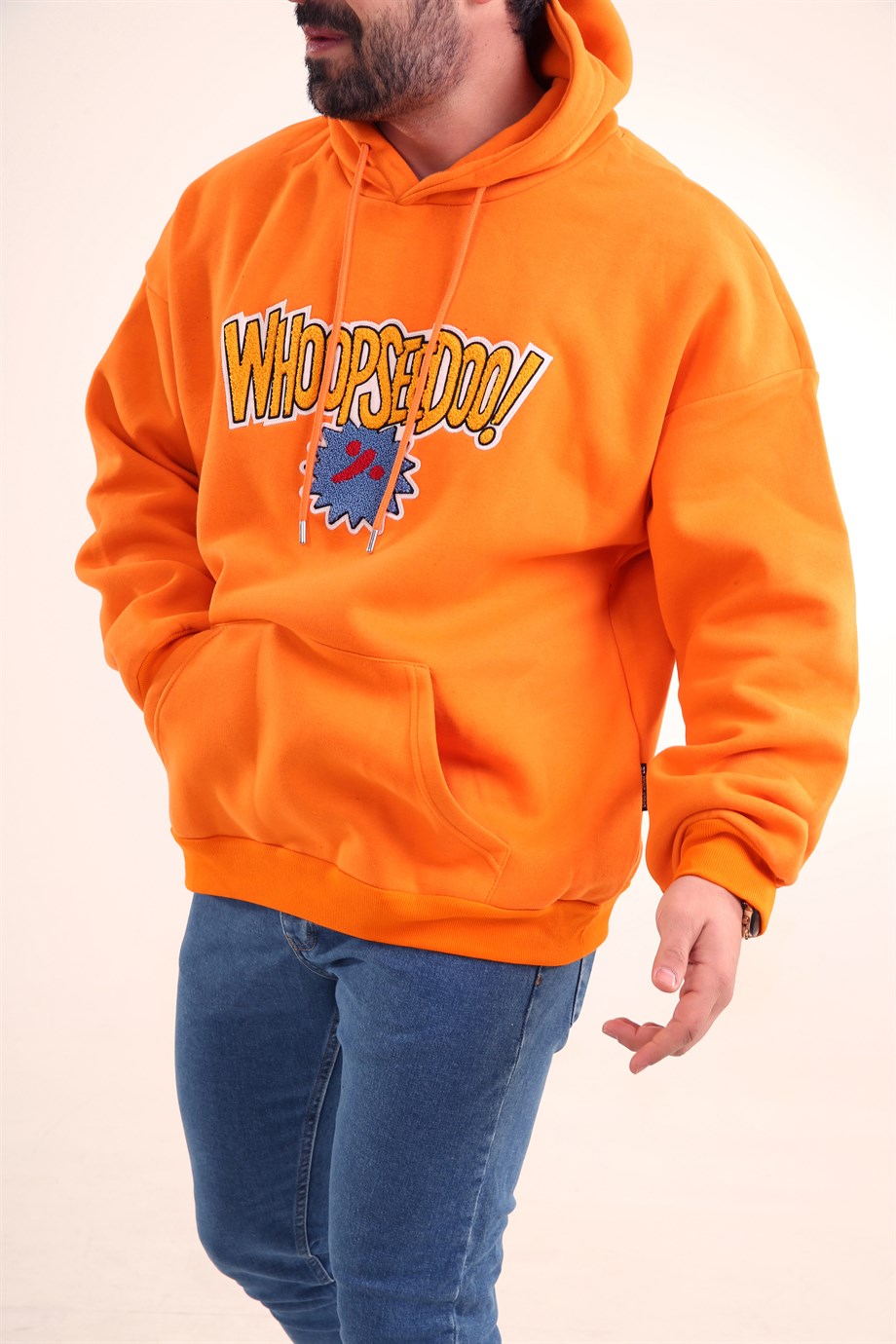 SWEATSHİRTErkek 3 İplik Turuncu Whoopseeddoo Baskılı Kapşonlu Sweatshirt 