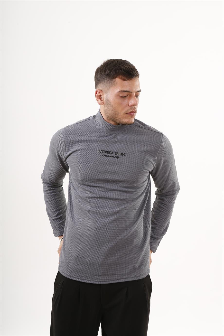 SWEATSHİRTFüme BUTTERFLY Nakışlı Yarım Boğazlı 3 İplik Şardonlu Sweatshirt MSS
