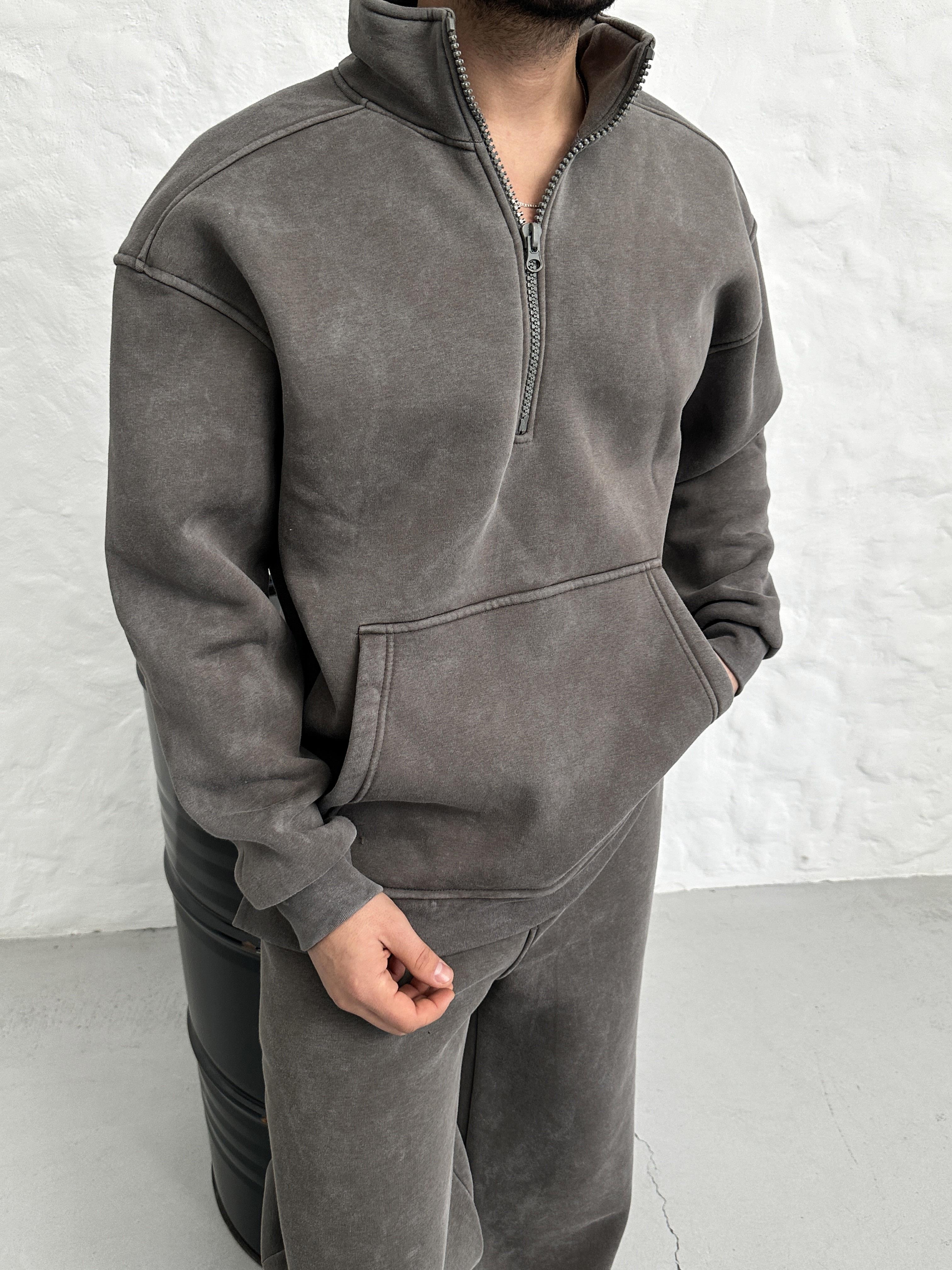 SWEATSHİRTFüme Yırtmaçlı Yarı Fermuarlı Sweatshirt PLZ