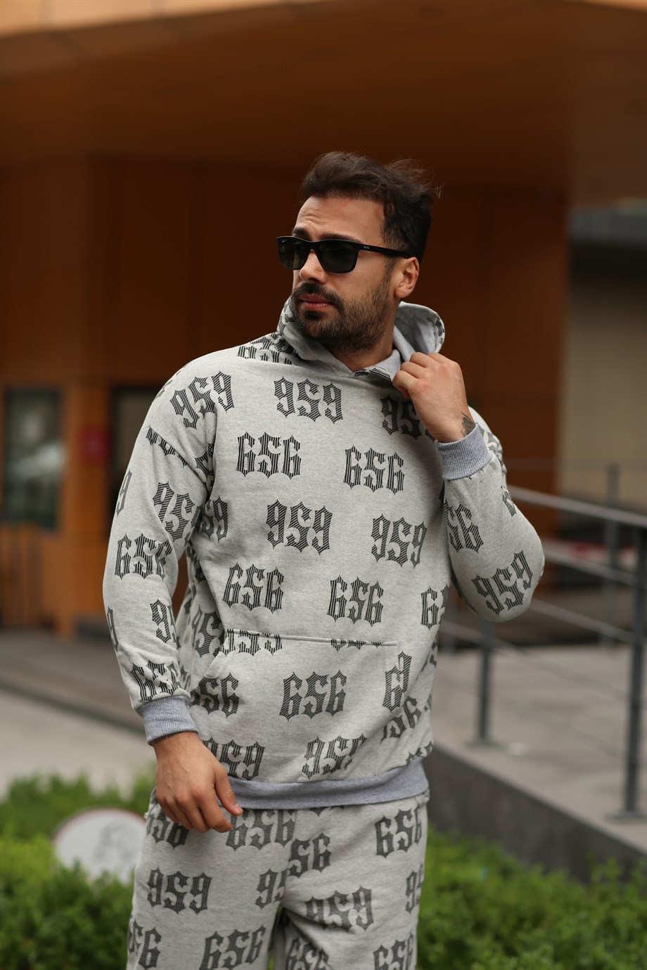 SWEATSHİRTGri 3 İplik 656 Baskılı Kapşonlu Sweatshirt TB