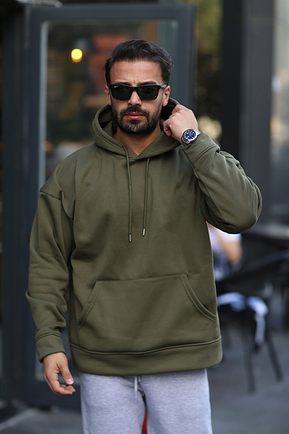 SWEATSHİRTHaki 3 İplik Oversize Kapşonlu Hoodie GK/549