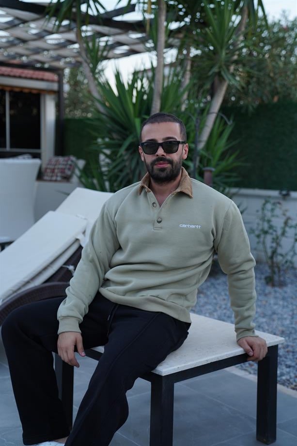 SWEATSHİRTHaki Yaka Kadife 3 İplik Çift Düğmeli Sweatshirt SNZ 8311