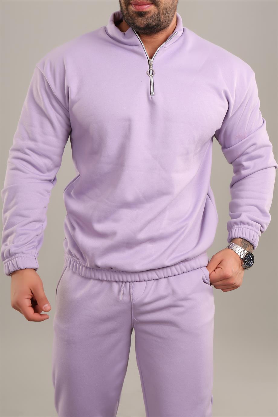 Lila 3 İplik Lastikli Yarım Fermuarlı Sweat SC