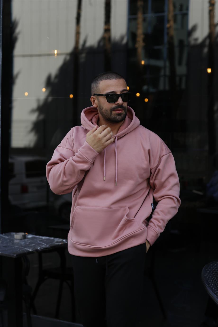 SWEATSHİRTPembe 3 İplik Oversize Kapşonlu Hoodie Sweatshirt SC