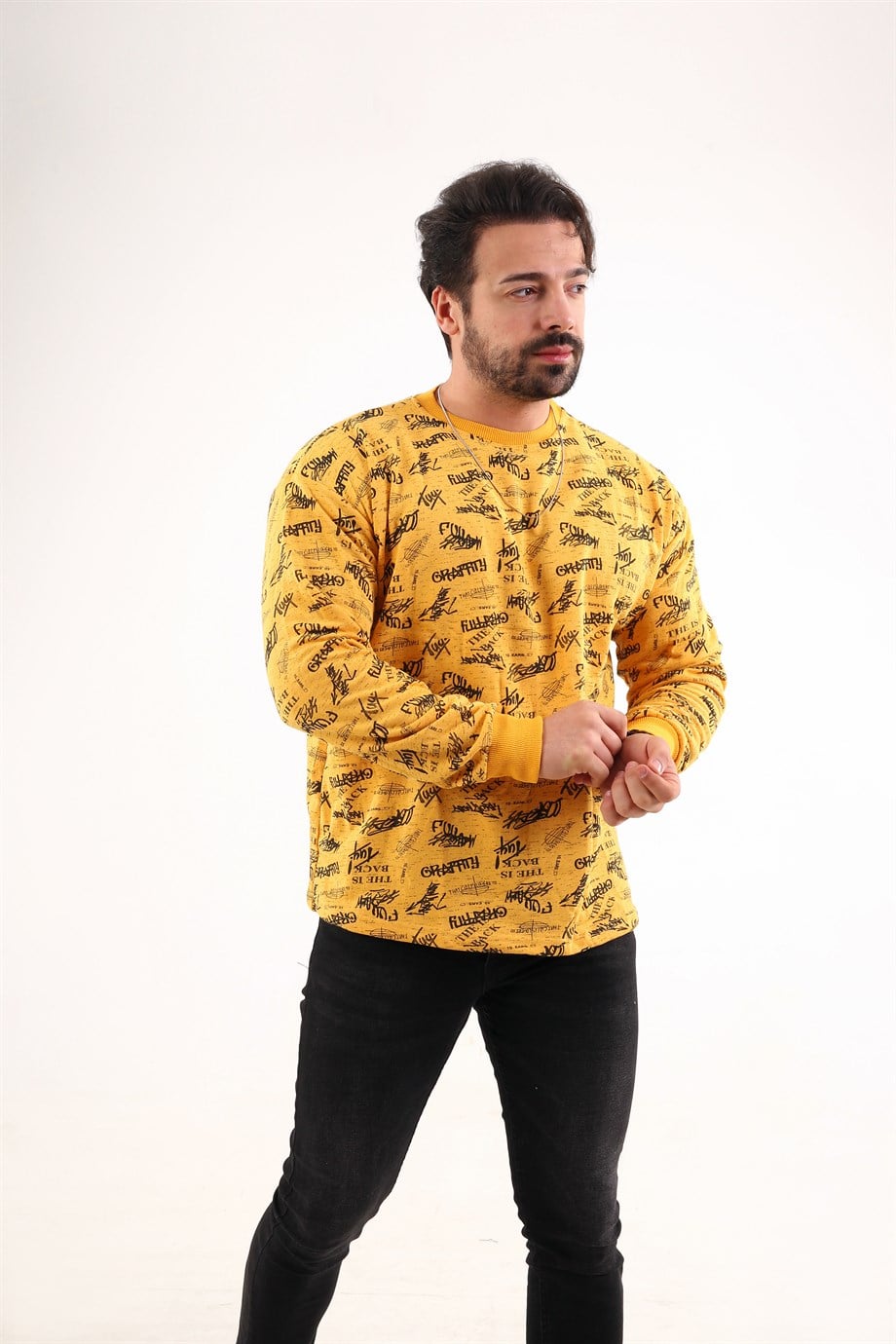 SWEATSHİRTSarı Grafity Baskılı Sweatshirt TMB
