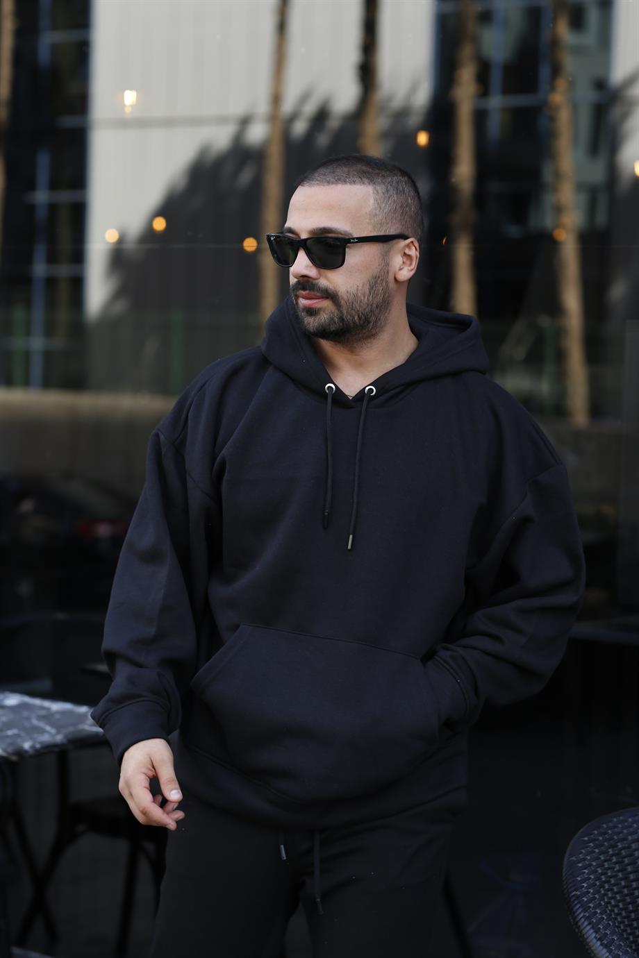 SWEATSHİRTSiyah 3 İplik Oversize Kapşonlu Hoodie Sweatshirt SC