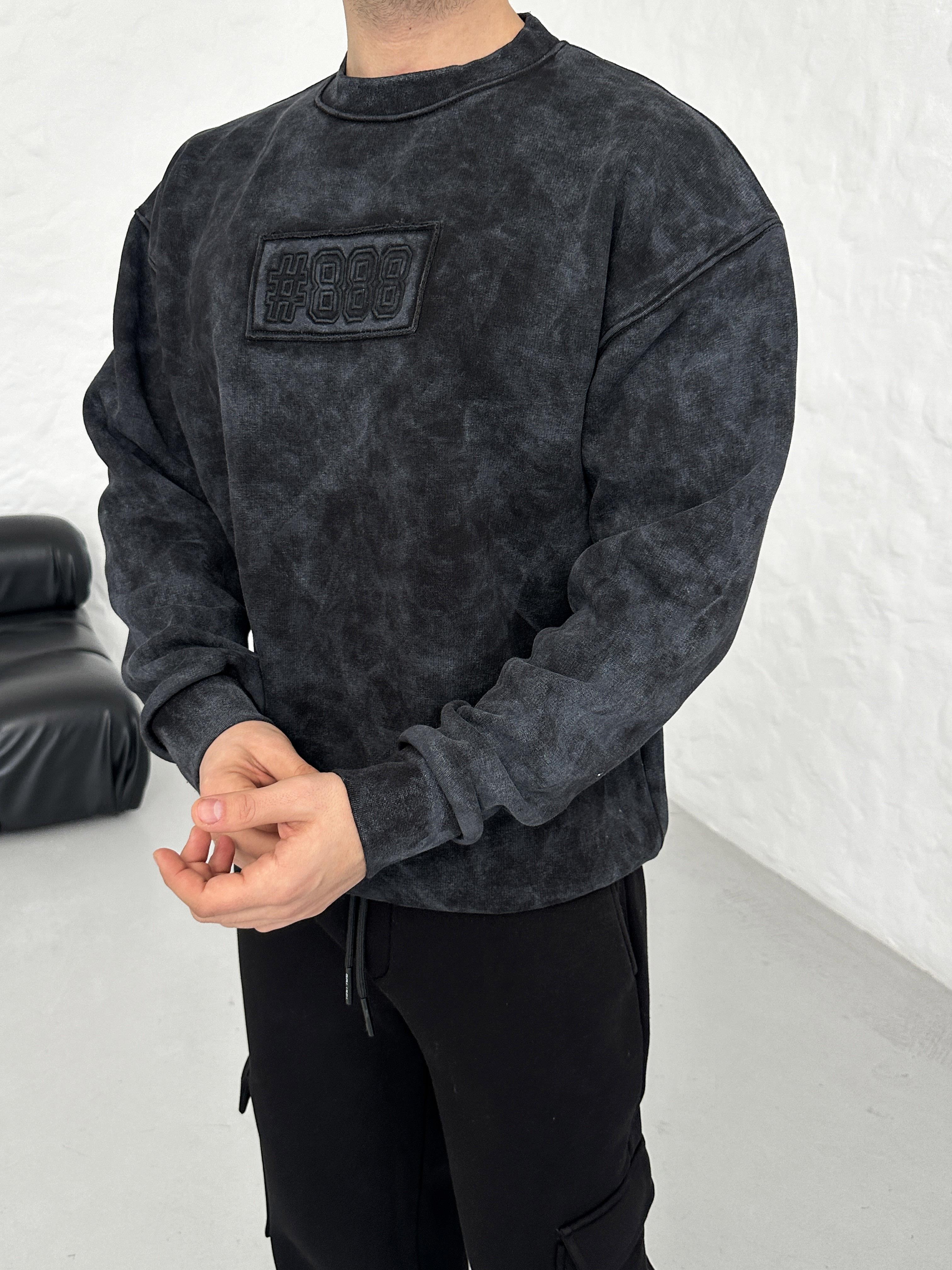 SWEATSHİRTSiyah 888 Nakışlı Bisiklet Yaka Sweatshirt PLZ