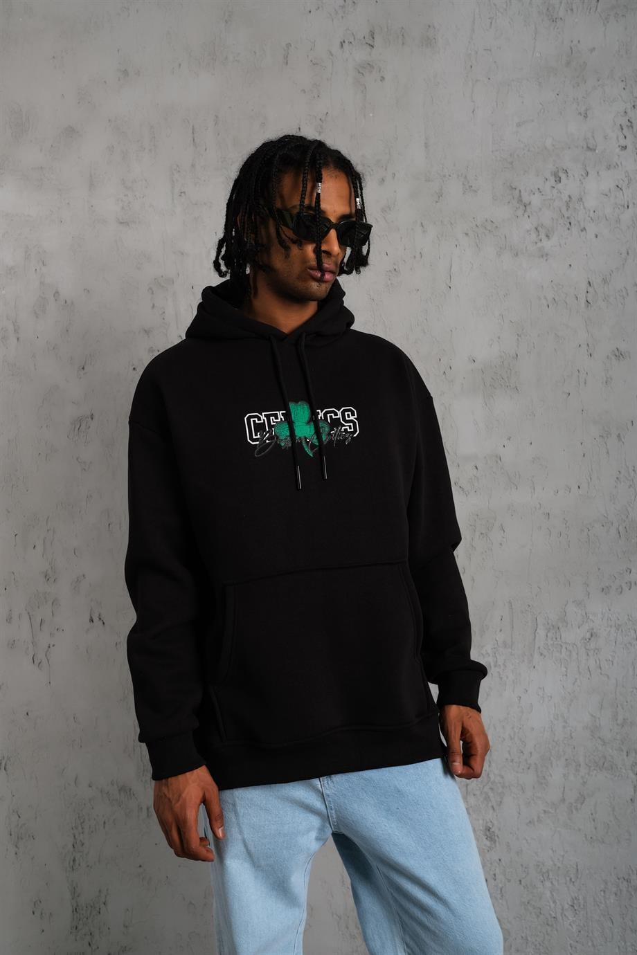 SWEATSHİRTSiyah CELTİCS Baskılı 3 İplik Kapşonlu Oversize Sweatshirt 