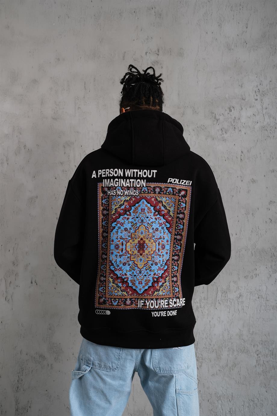 SWEATSHİRTSiyah IF YOU SCAR Baskılı 3 İplik Kapşonlu Oversize Sweatshirt