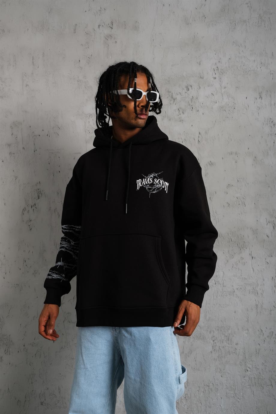 Siyah TRAVİS Baskılı 3 İplik Oversize Sweatshirt  PlZ